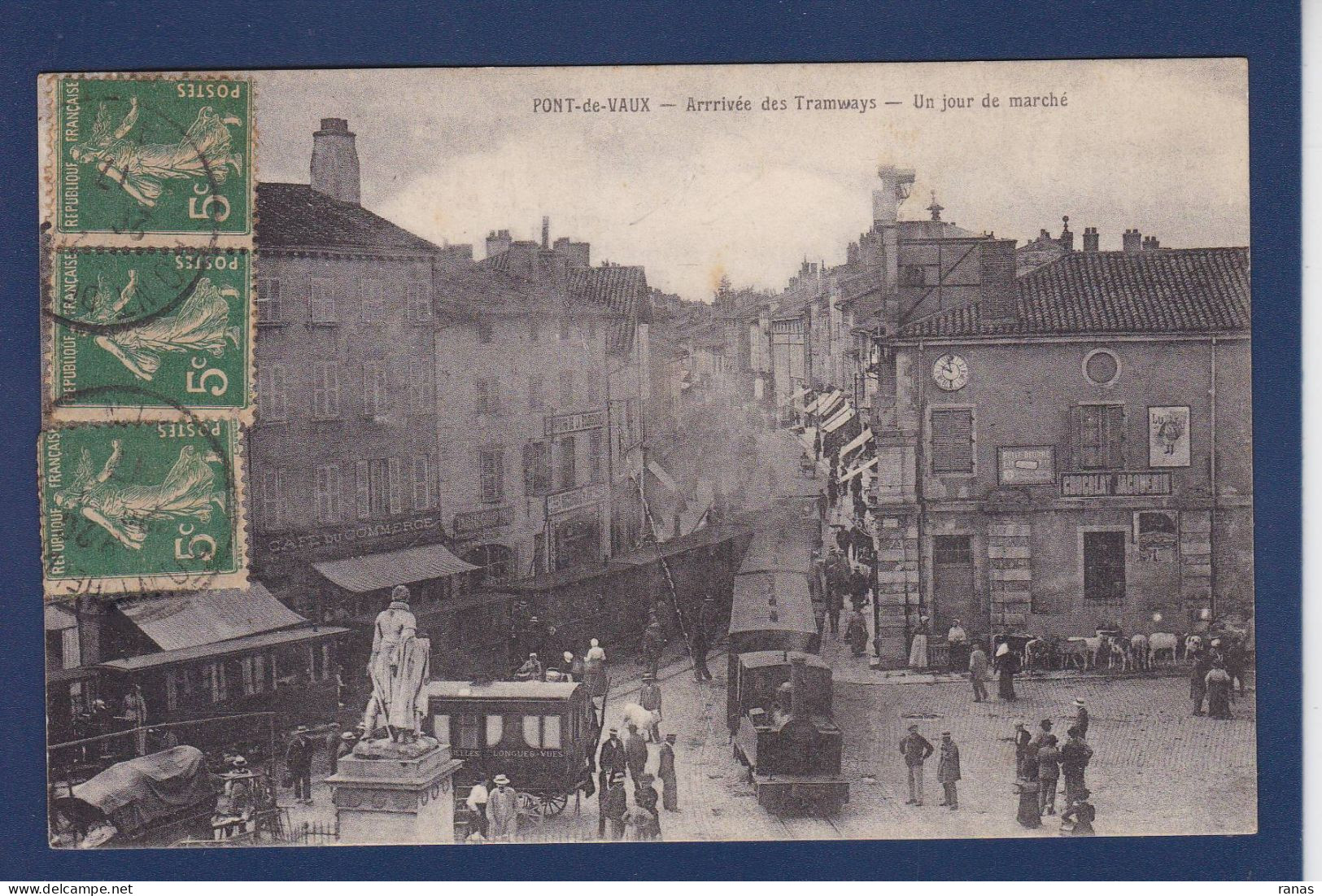 CPA [01] Ain > Pont-de-Vaux Gare Train Station Tramway Circulée Marché - Pont-de-Vaux