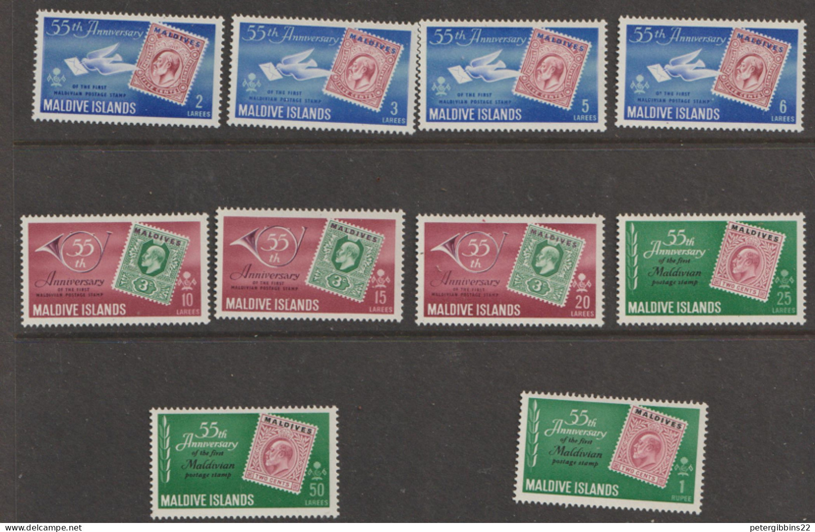 Maldives  1961  SG  78-9  Anniversary Maldivian Postage Stamp   Lightly Mounted Mint - Maldivas (...-1965)