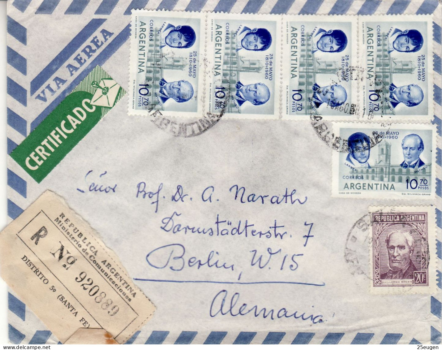 ARGENTINA 1960  AIRMAIL R - LETTER SENT FROM IRIONDO TO BERLIN - Lettres & Documents