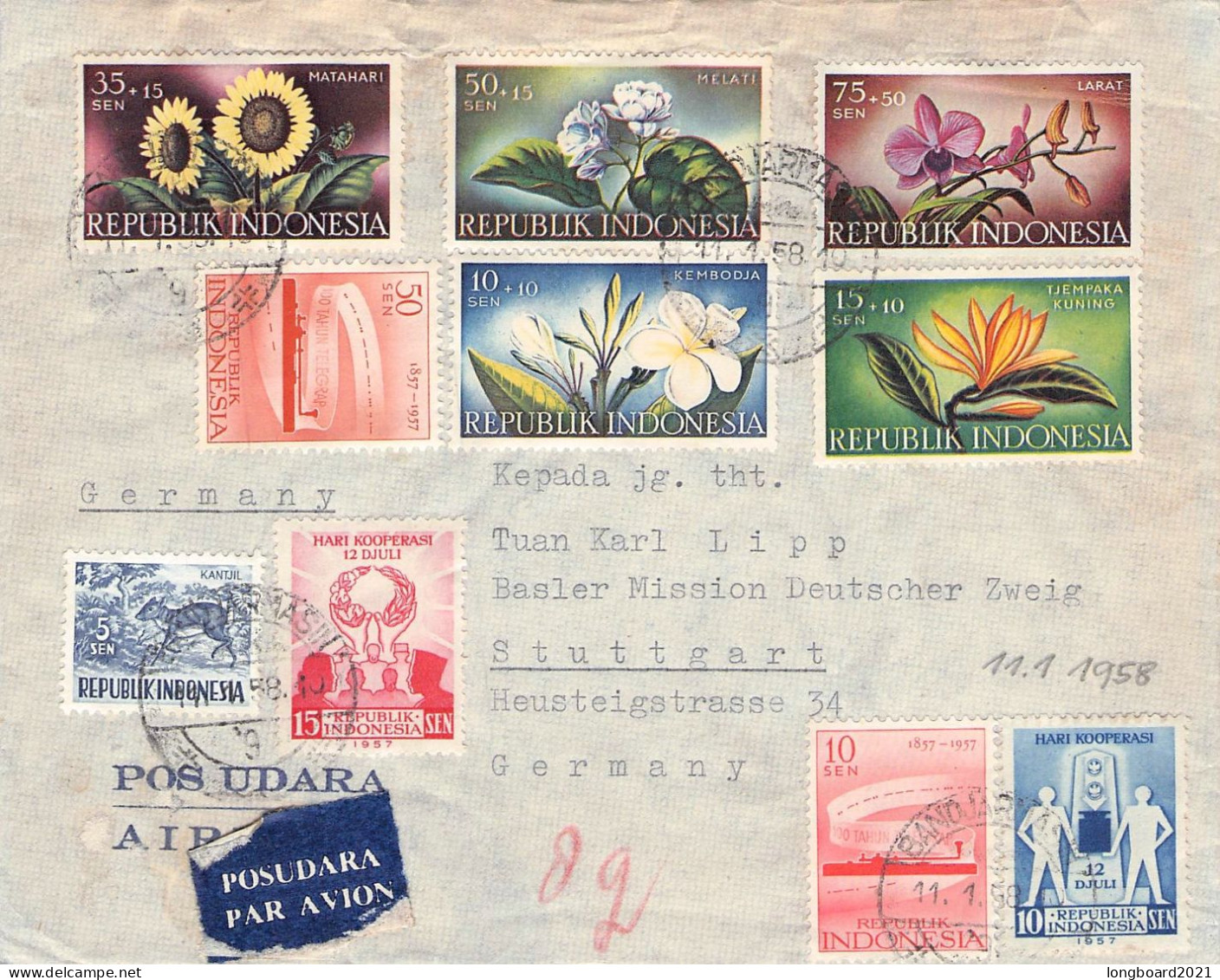 INDONESIA - AIRMAIL 1958 - STUTTGART/DE /586 - Indonesien