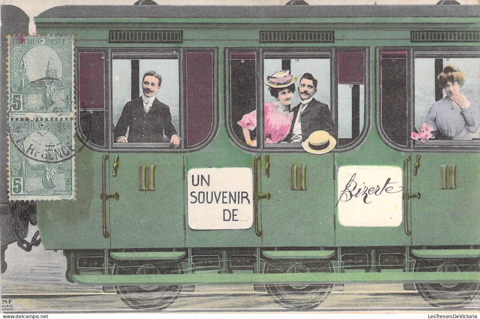 TUNISIE - Un Souvenir De Bizerte - Fantaisie - Illustration Train - Carte Postale Ancienne - Tunesië