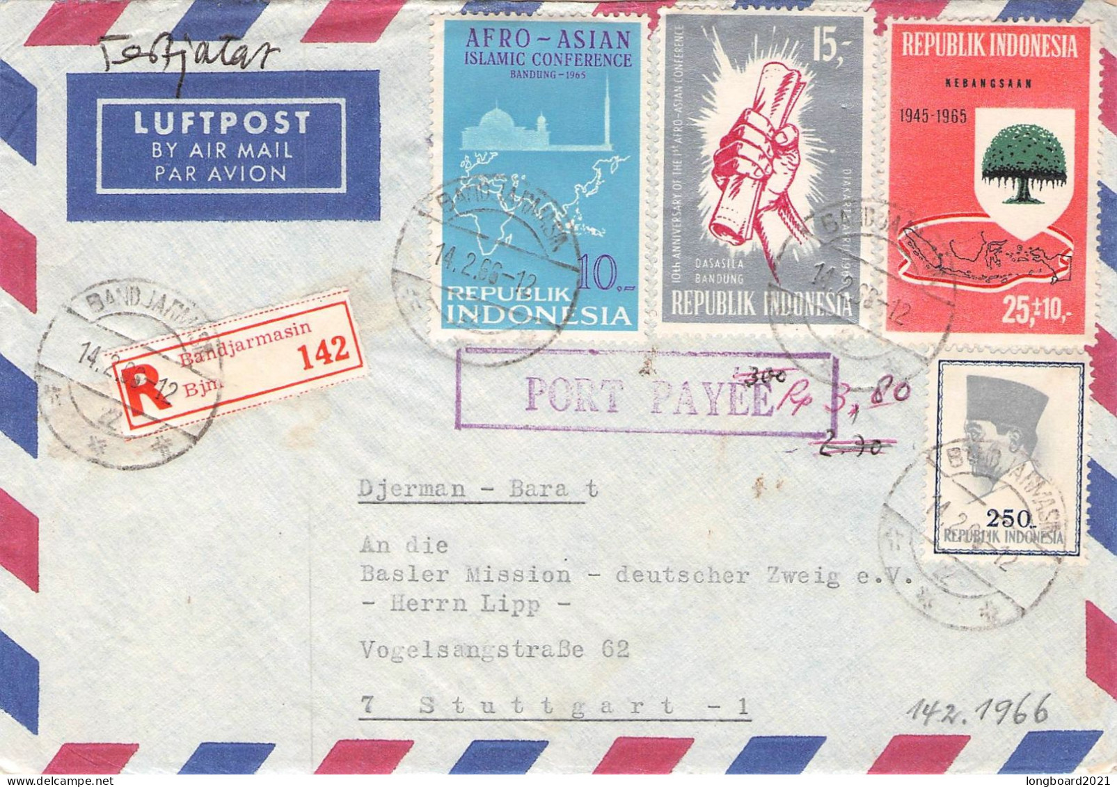 INDONESIA -REGISTERED AIRMAIL 1966 - STUTTGART/DE /591 - Indonesië