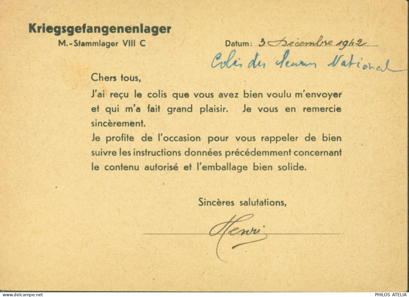 Guerre 40 Correspondance Prisonniers De Guerre CP FM Territoire Occupé Censure Stammlager VIIIC (Sagan) 10 12 42 - Kriegsgefangenenpost