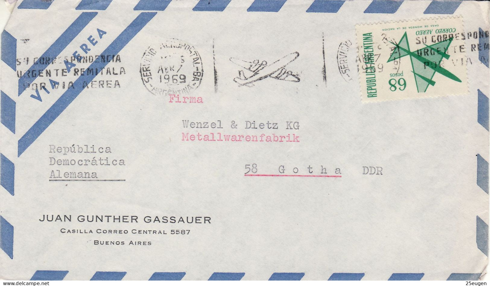 ARGENTINA 1967  AIRMAIL LETTER SENT FROM BUENOS AIRES TO GOTHA - Cartas & Documentos