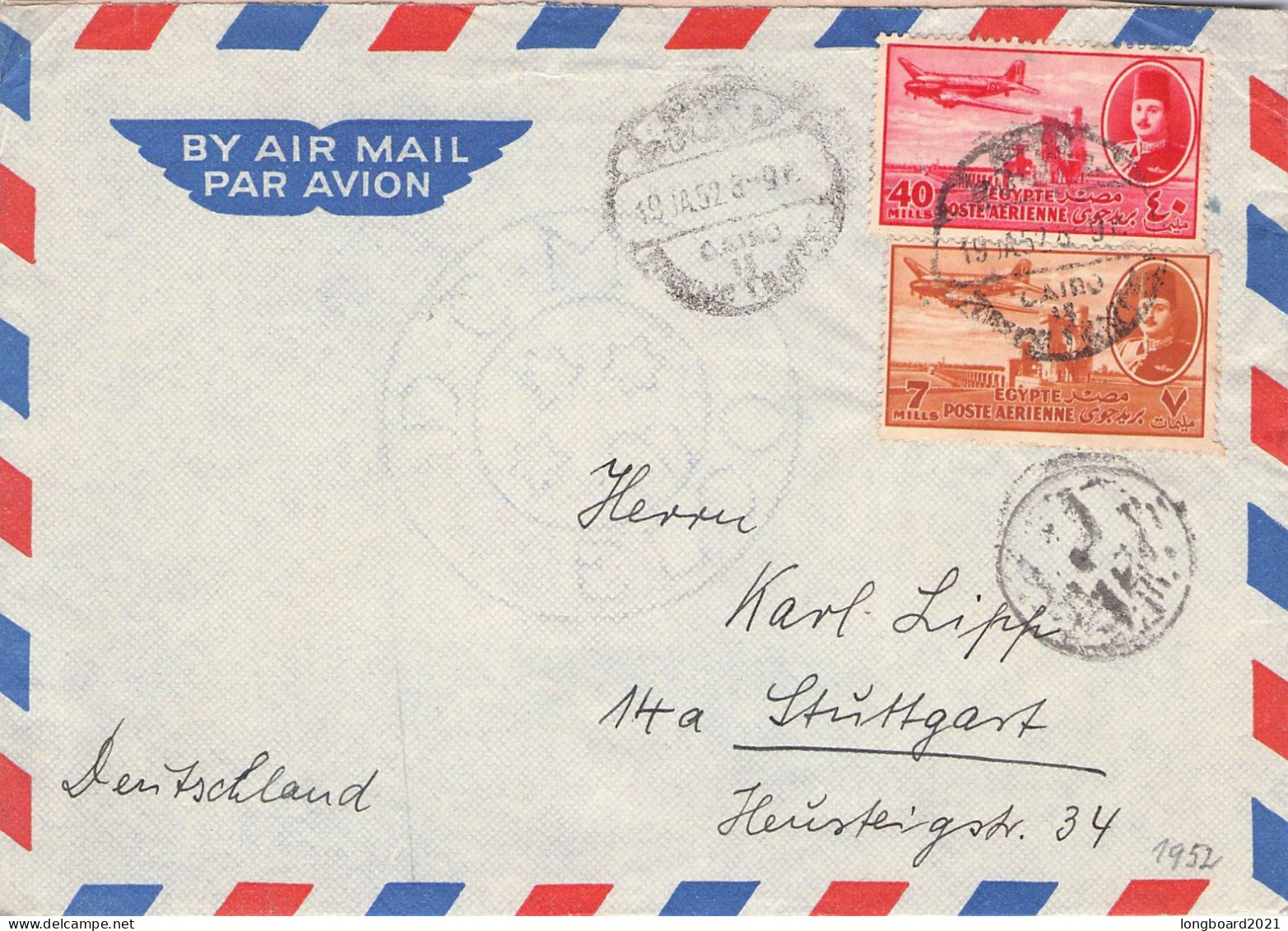 EGYPT - AIRMAIL 1952 - STUTTGART/DE / 600 - Covers & Documents