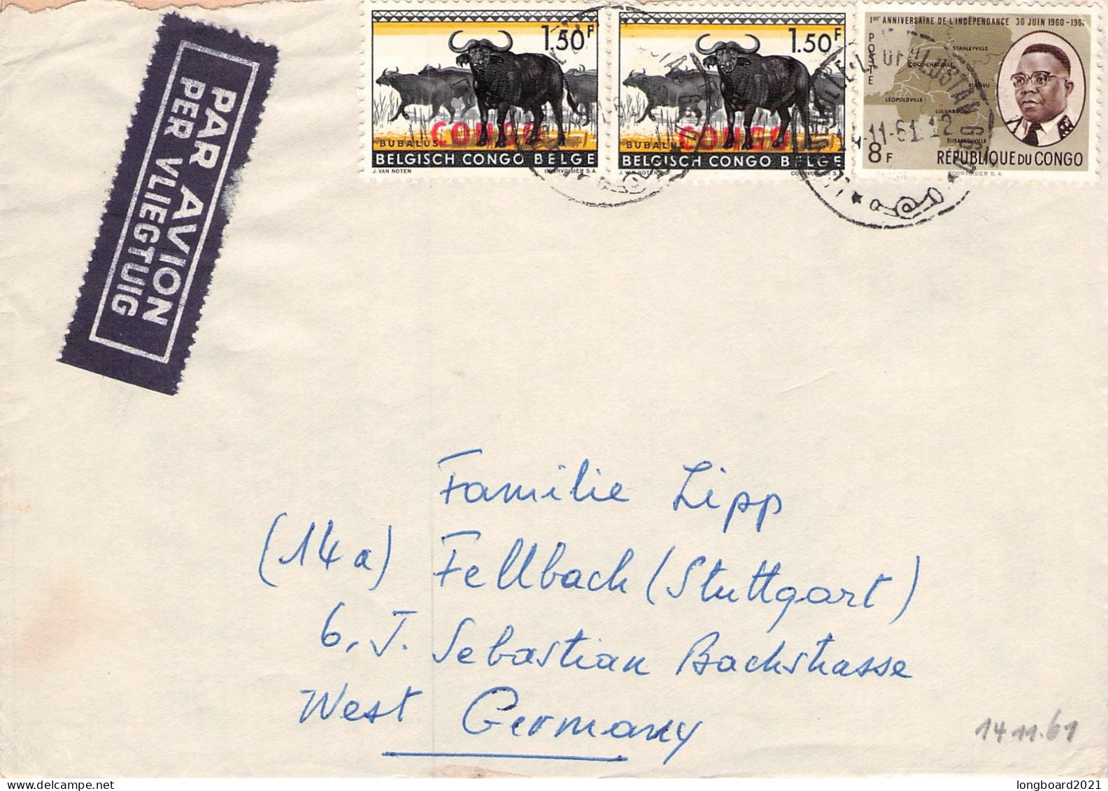 CONGO - AIRMAIL 1961 - STUTTGART/DE / 602 - Lettres & Documents