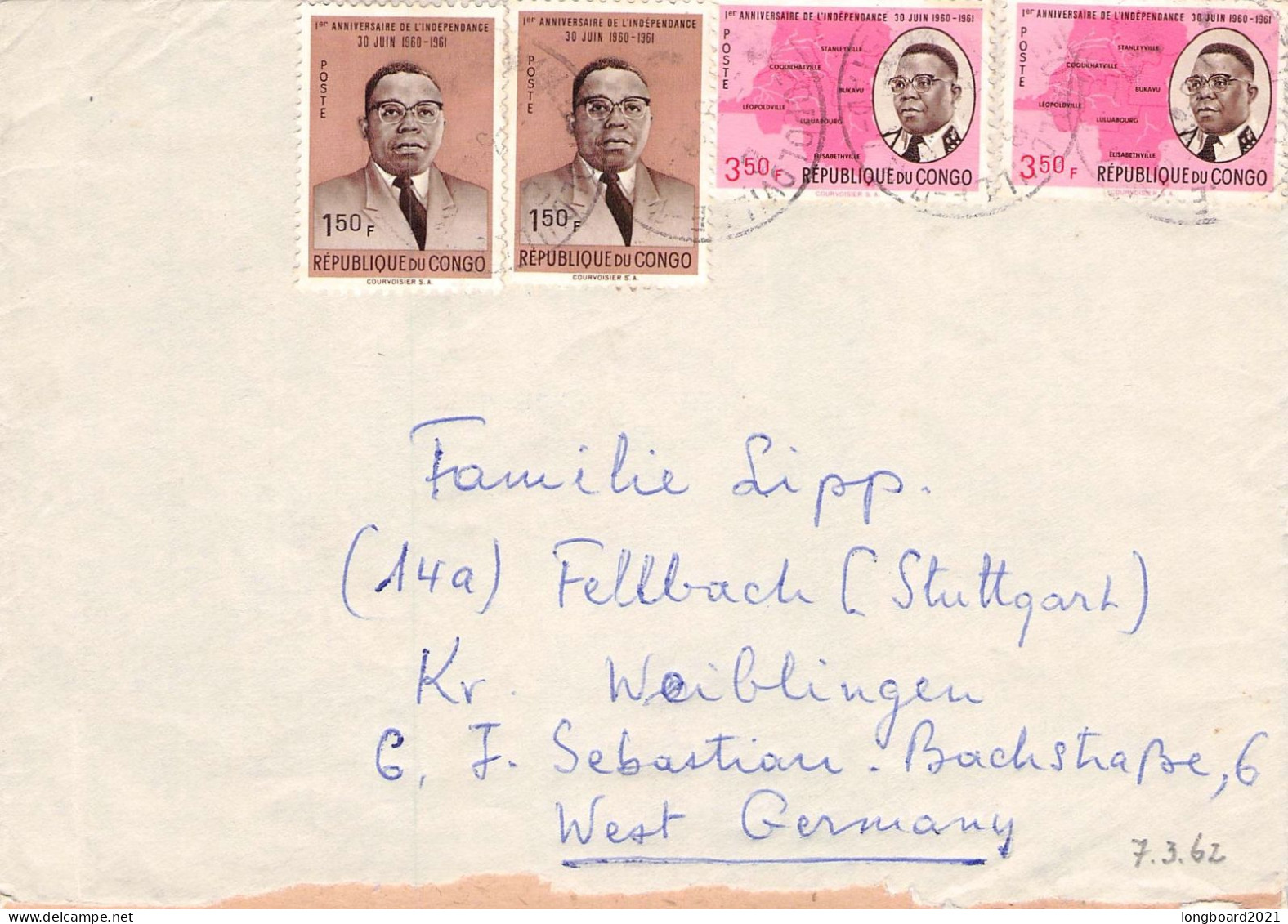 CONGO - AIRMAIL 1962 - STUTTGART/DE / 603 - Briefe U. Dokumente