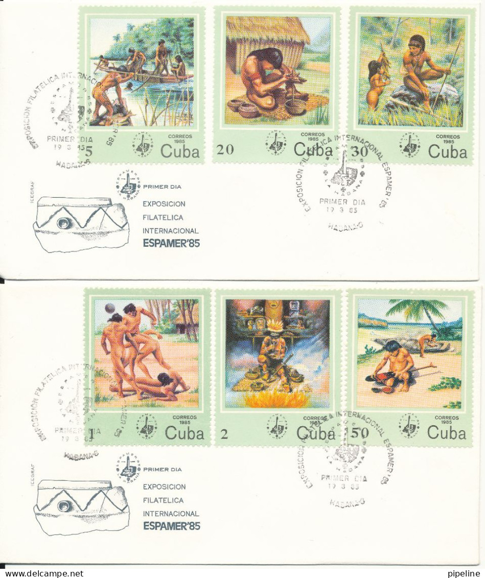 Cuba FDC 19-3-1985 EXPO Filatelic Exhibition Complete Set Of 6 On 2 Covers With Cachet - FDC