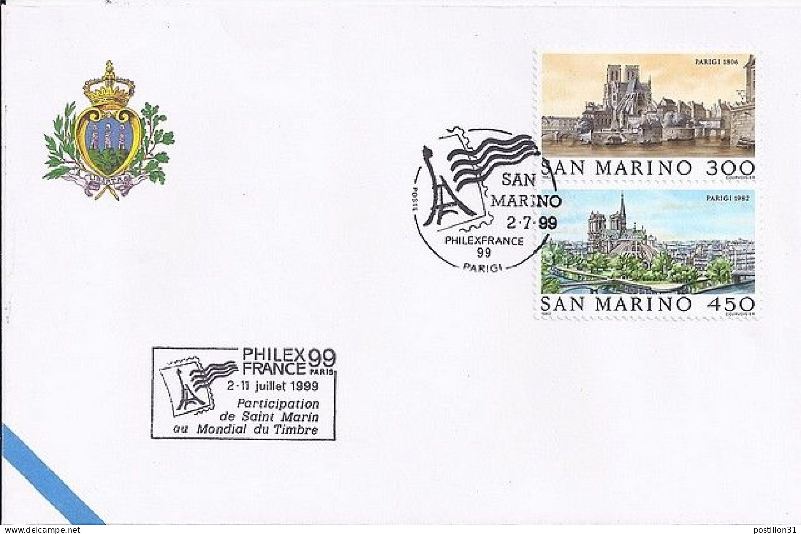 ST MARIN N° S/L. DE PHILEXFRANCE 99 / 2.7.99  - Lettres & Documents