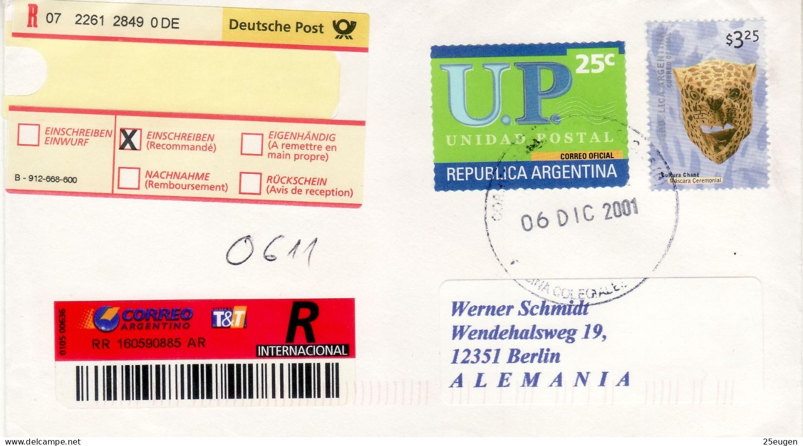 ARGENTINA 2001  AIRMAIL LETTER SENT FROM BUENOS AIRES TO BERLIN - Covers & Documents