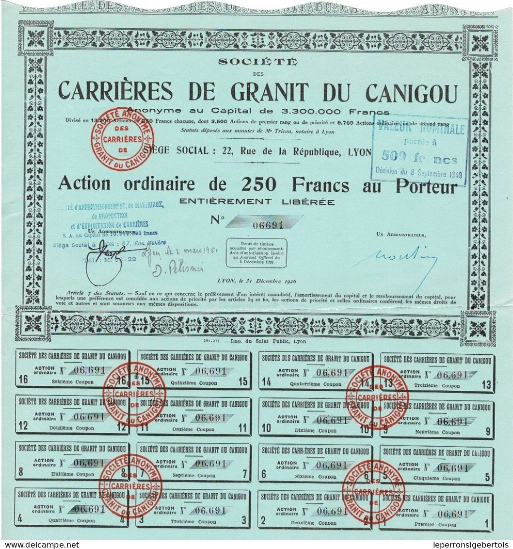 Titre De 1926 - Société Des Carrières De Granit Du Canigou - - Mines