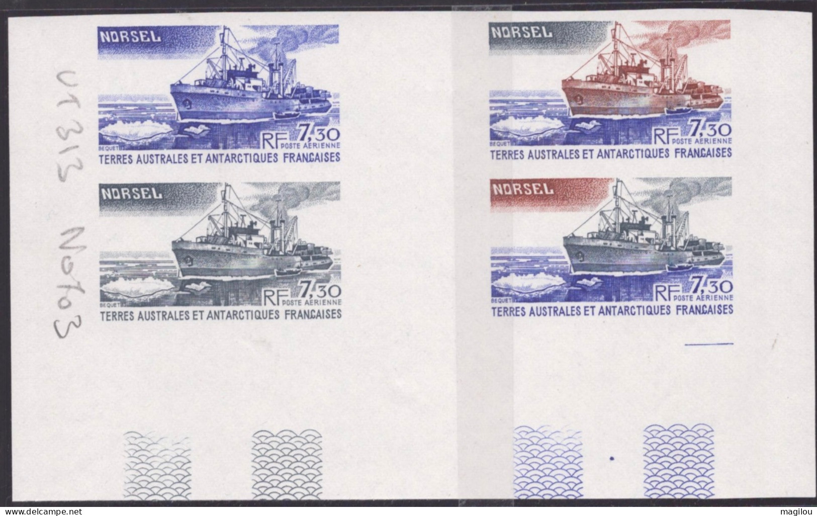 4 Essai De Couleur Dont 2 Multicolore Taaf/fsat Bateau Norsel  Yvert PA 64 MNH ** - Imperforates, Proofs & Errors