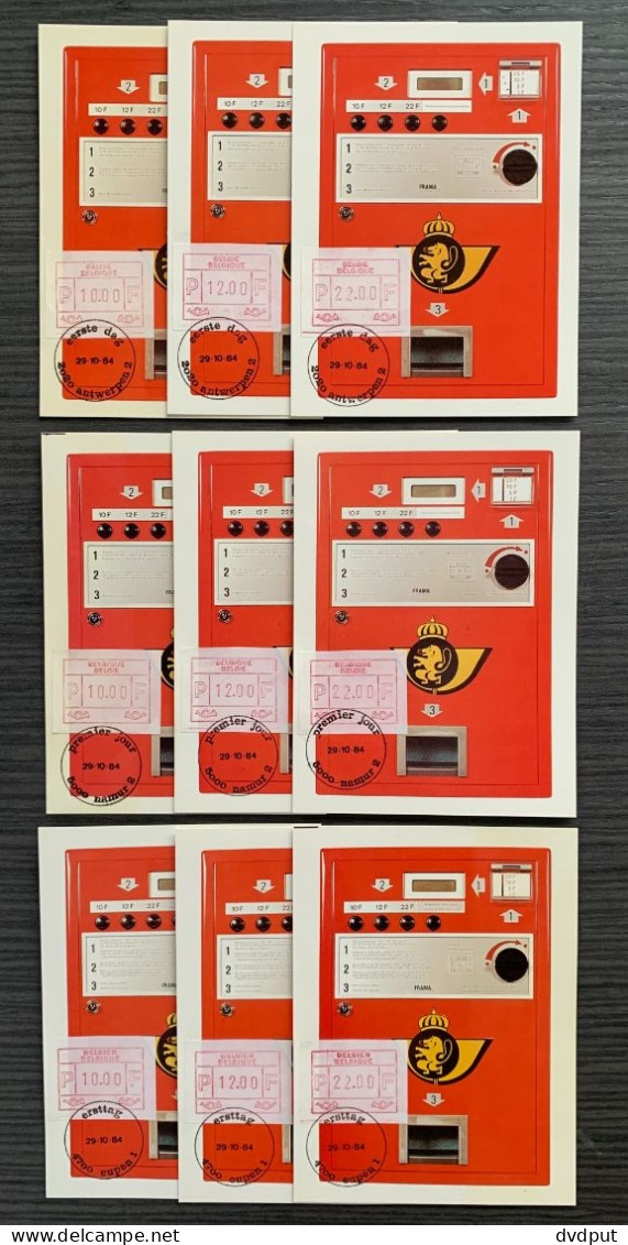 België, 1984, ATM57/59, Off Maximum-kaarten In 3 Landstalen, OBP 20€ - Cartas & Documentos