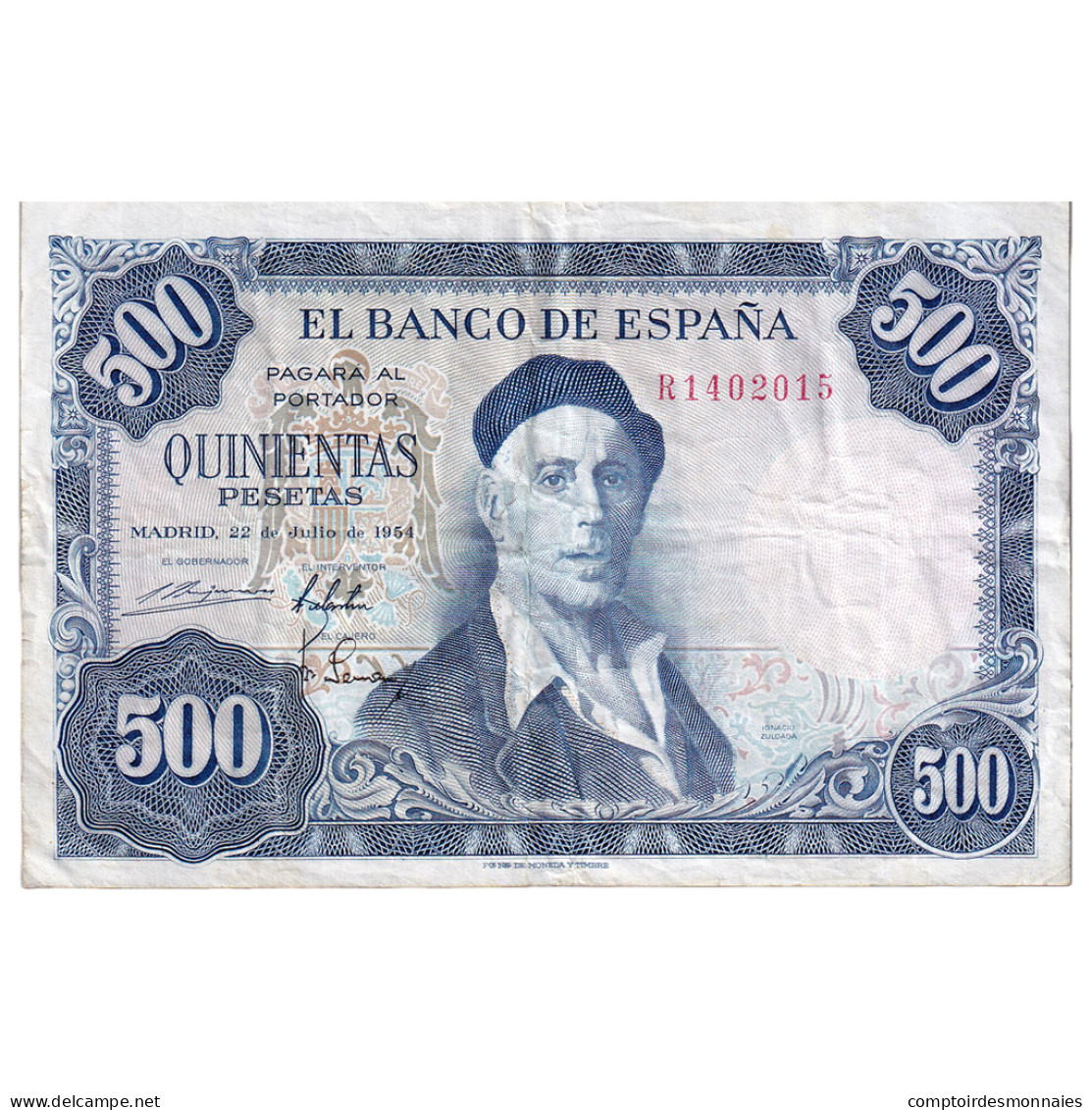 Billet, Espagne, 500 Pesetas, 1954, 1954-07-22, KM:148a, TTB - 500 Peseten