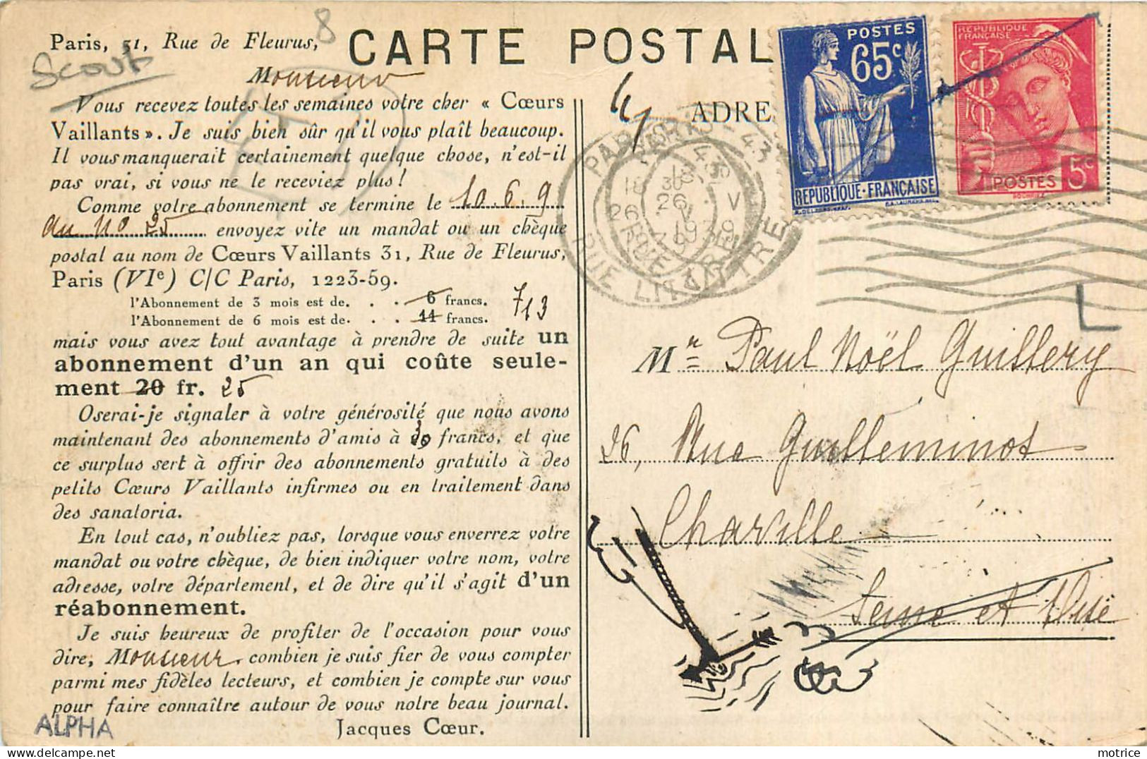 PUBLICITE - Journal Cœurs Vaillants, 31 Rue De Fleurus, Paris VIem. - Scoutisme