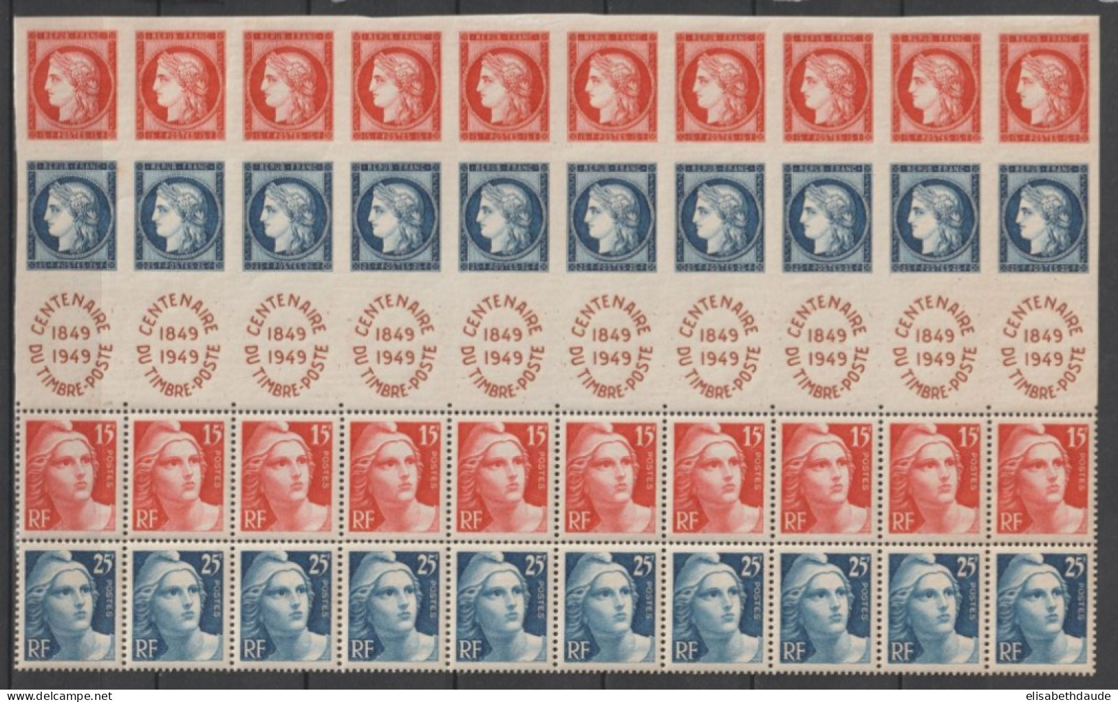 1949 - SERIE COMPLETE YVERT N°830/833 ** MNH FEUILLE DE 10 ! SANS BORDS DE FEUILLE - COTE = 160 EUR. - GANDON - Neufs