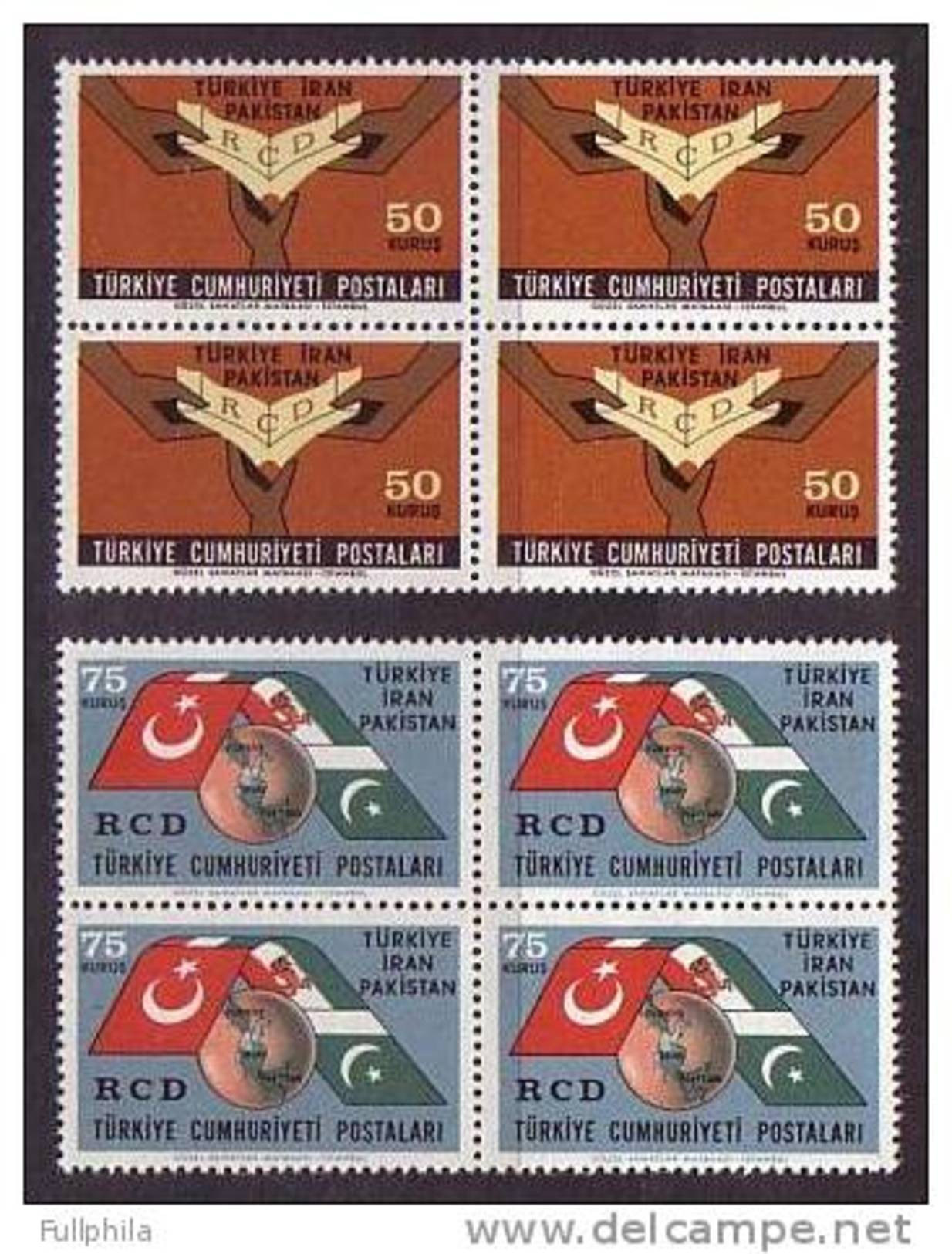 1965 TURKEY RCD BETWEEN TURKEY, IRAN AND PAKISTAN BLOCK OF 4 MNH ** - Unused Stamps