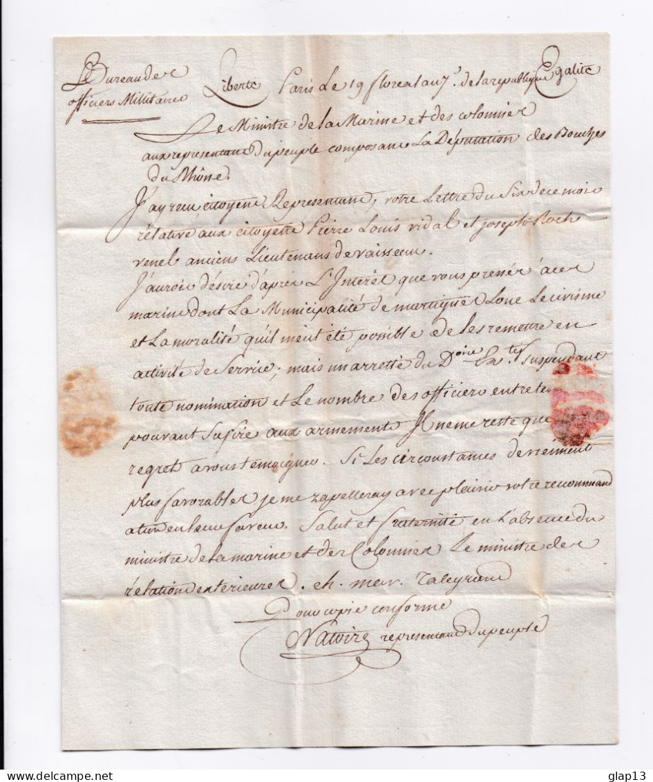 LETTRE DE PARIS POUR MARTIGUES COURRIER MILITAIRE MARQUE CONSEIL DES CINQ CENS - Non Classificati