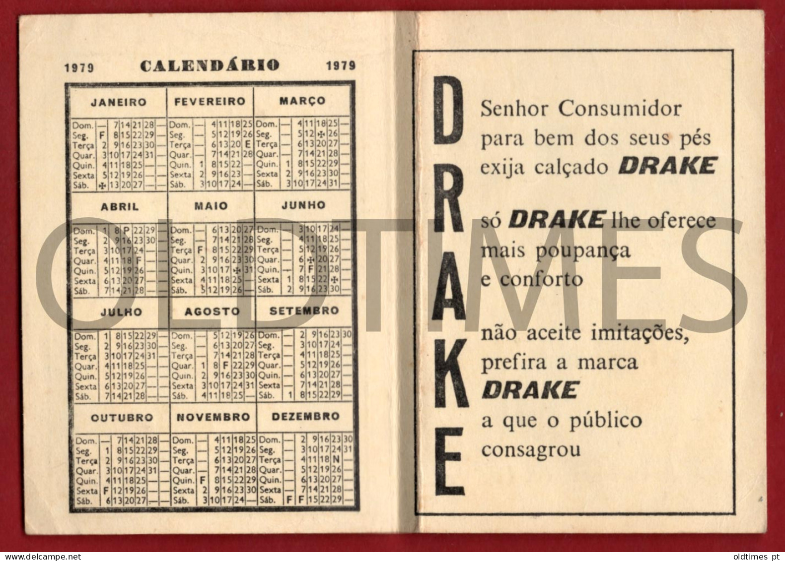 PORTUGAL - FELGUEIRAS - LAGARES - FÁBRICADE CALÇADO " DRAKE " - 1979 CALENDÁRIO - Grand Format : 1971-80