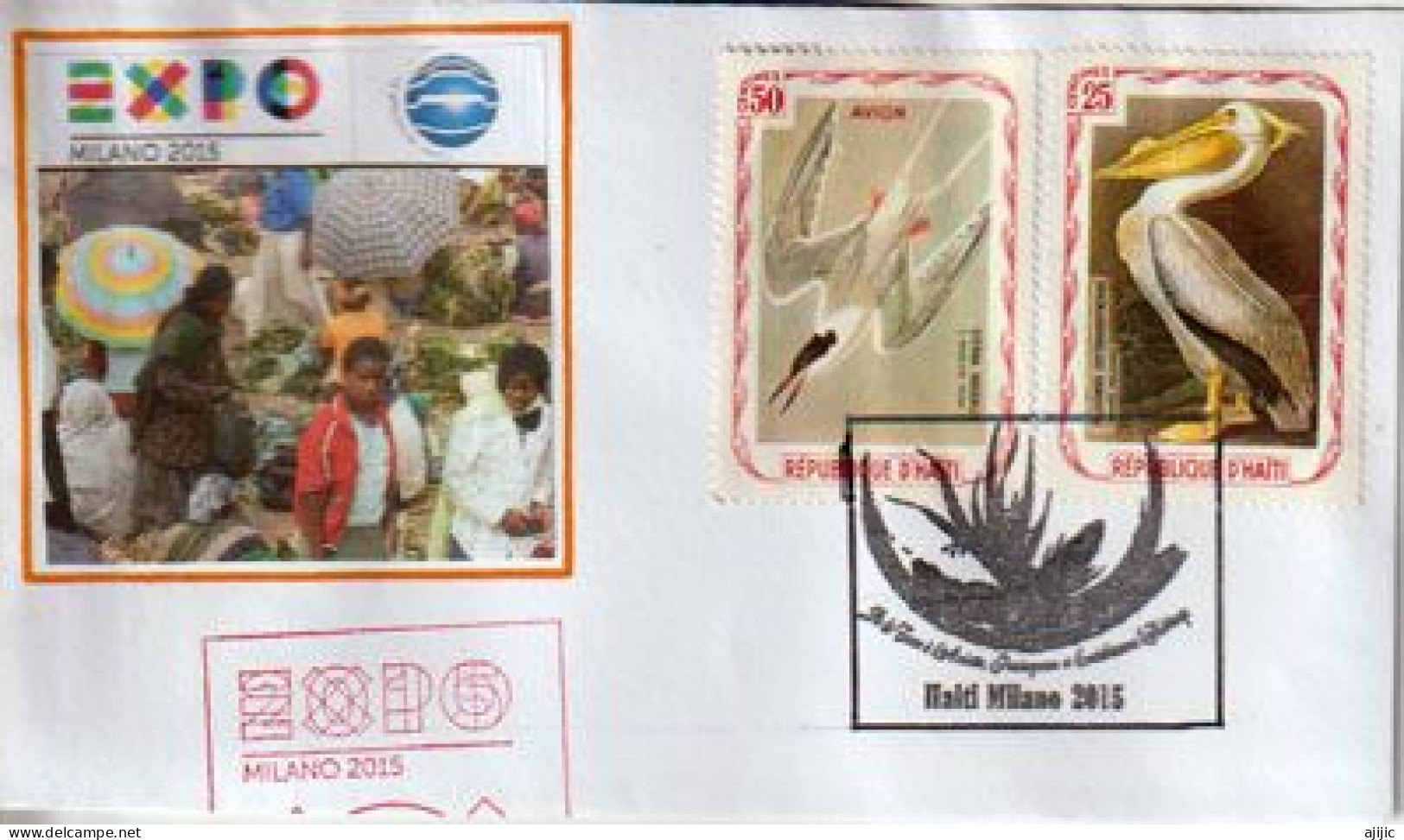 Lettre Du Pavillon HAITI à L'Expo Universelle Milan 2015, Avec Timbres Oiseaux De Haiti, Vendus Au Pavillon Haiti - 2015 – Milaan (Italië)