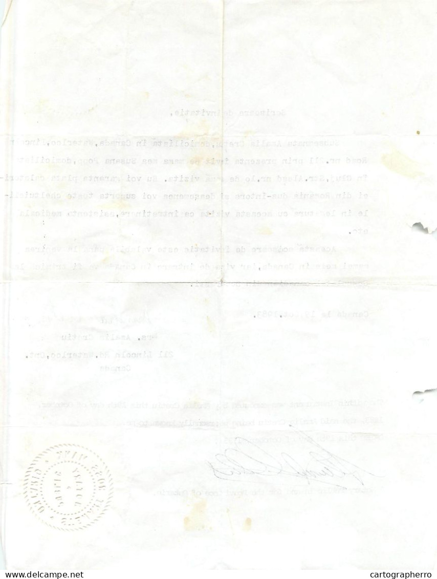 Letter Of Invitation 1983 Notary Public Ontario Canada - Mondo