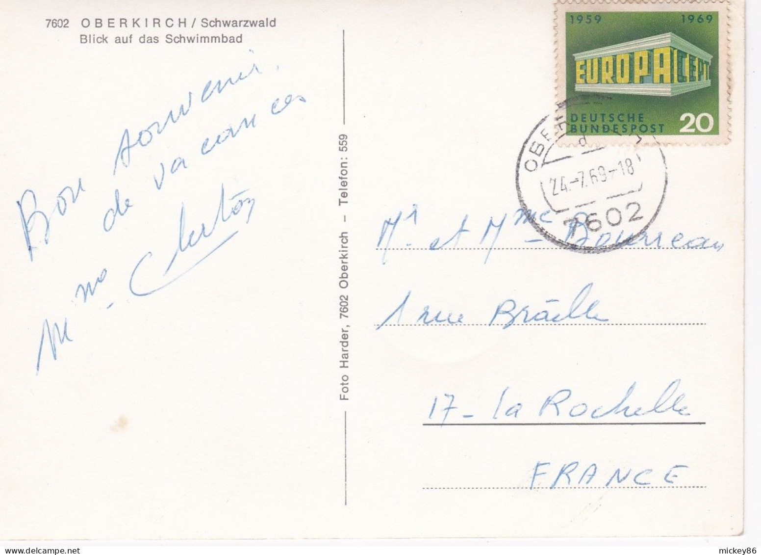 Allemagne --OBERKIRCH  --1969 --Blick Auf Das Schwimmbad (très Animée).....timbre EUROPA...cachet .........à Saisir - Oberkirch