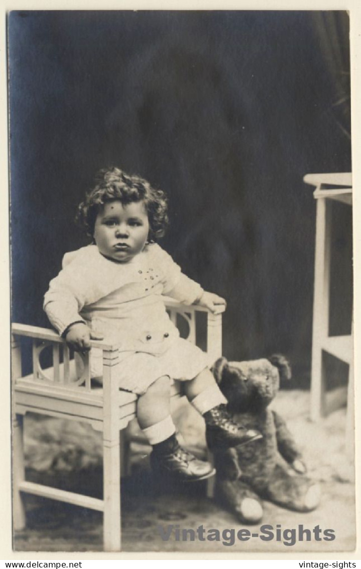 Chubby Baby Girl & Teddy Bear (Vintage RPPC 1910s/1920s) - Jeux Et Jouets