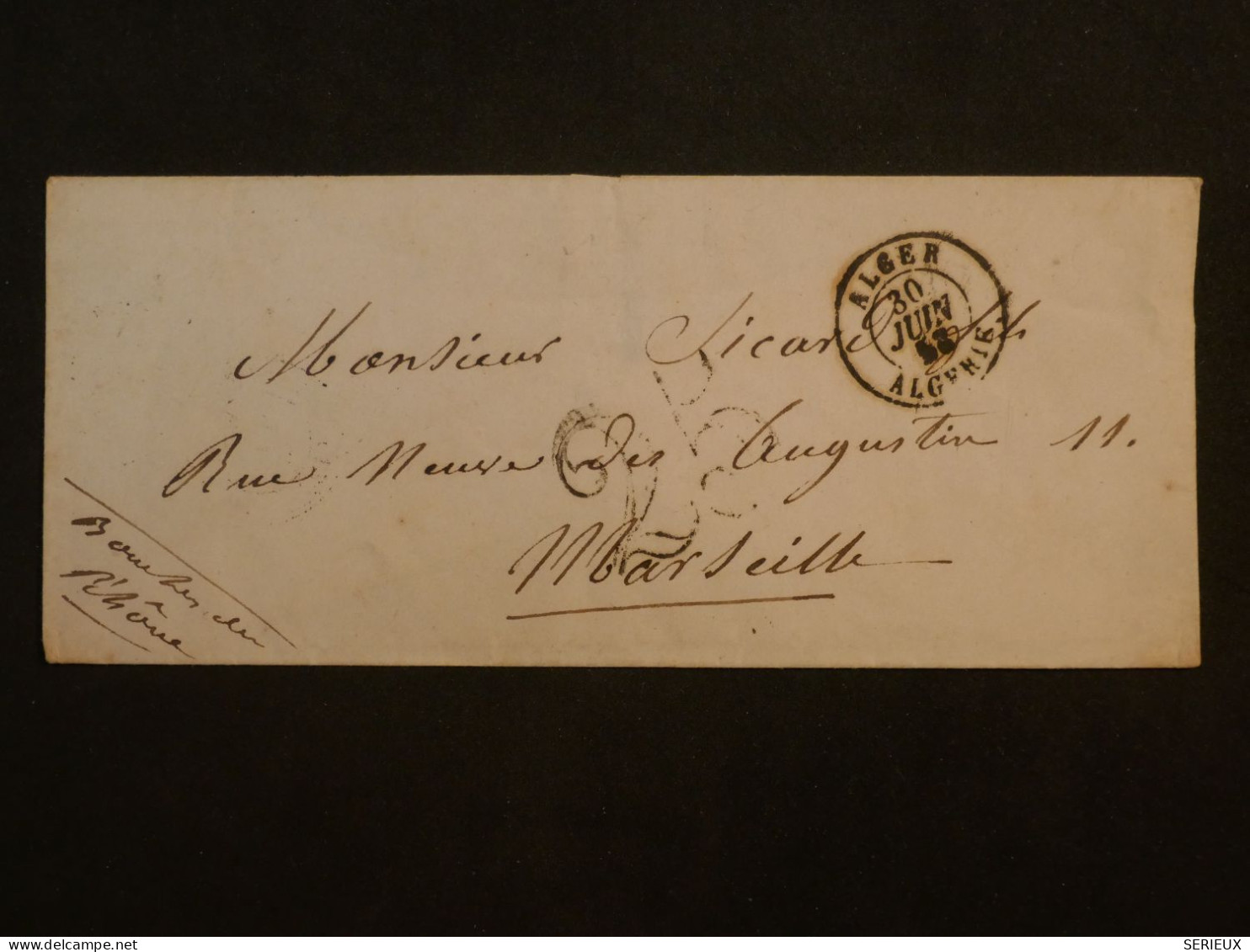 D100  ALGERIE FRANCE  LETTRE   1853 ALGER POUR MARSEILLE++AFF. INTERESSANT++++ - 1849-1876: Période Classique