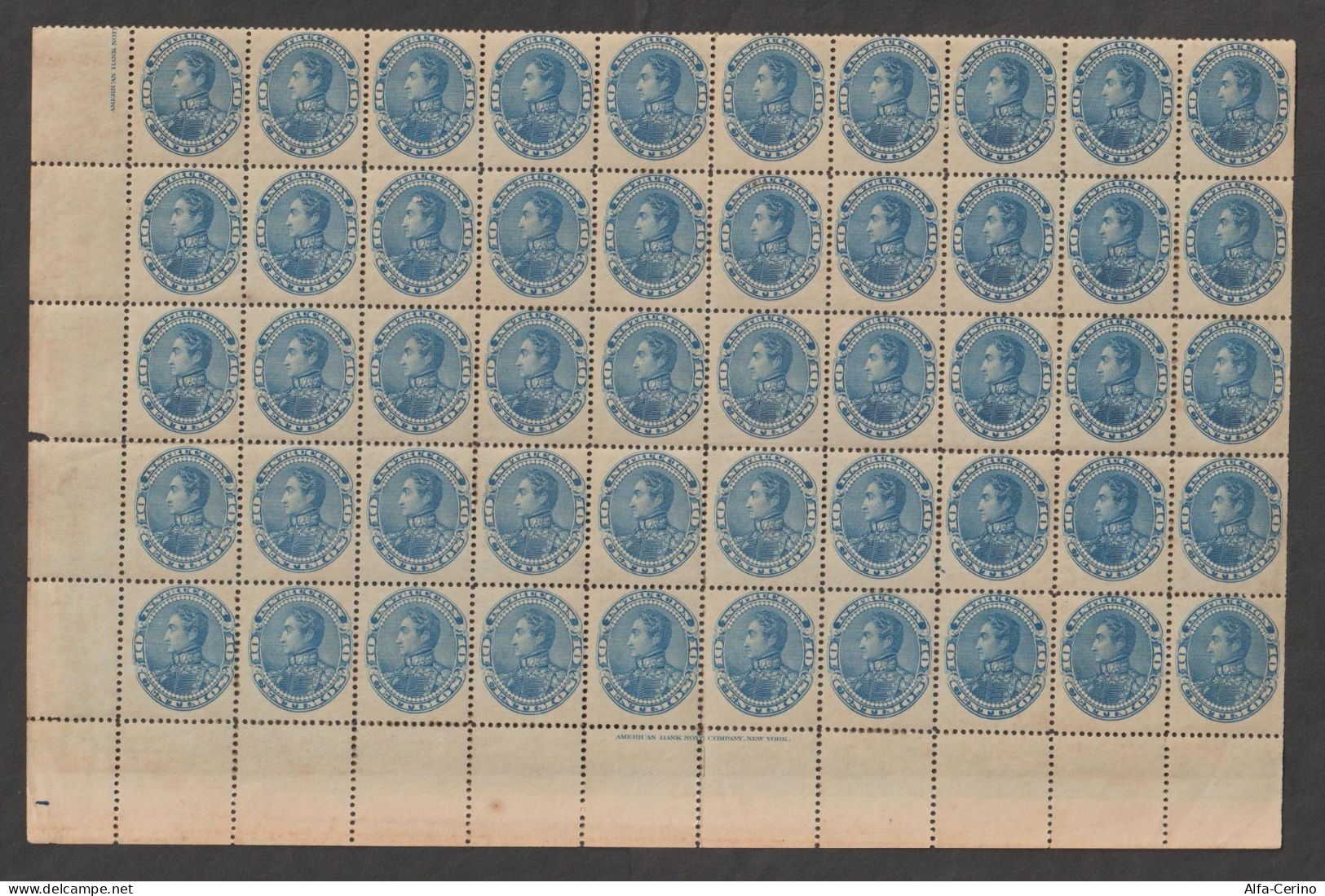 VENEZUELA:  1901  FISCALI  -  10 C. BLU  1/2  FOGLIO  50  N. - OSSIDAZIONI  -  DENTELL. APERTA  -  YV/TELL. 85 - Venezuela