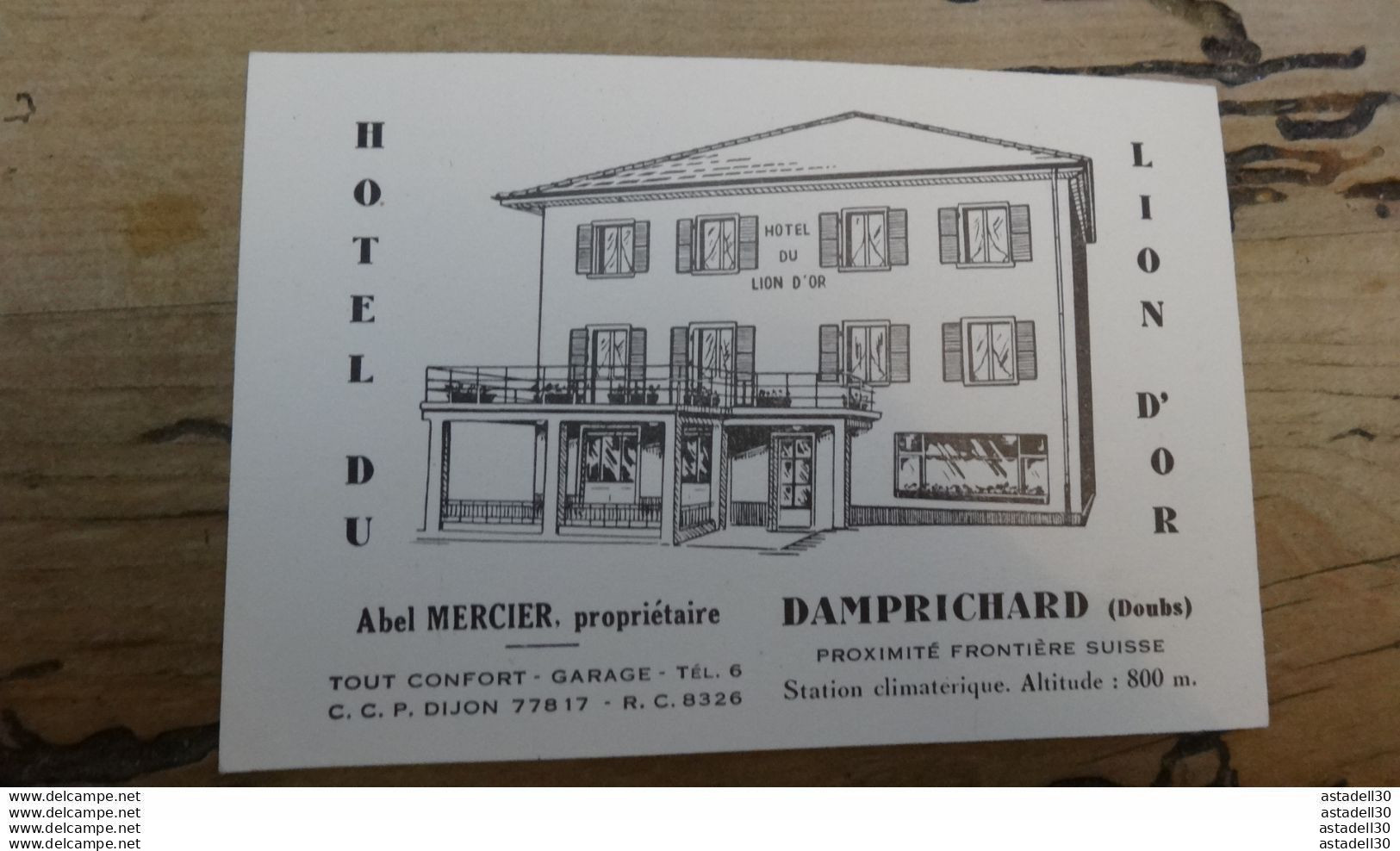 Carte De L'hotel Du Lion D'or A DAMPRICHARD ................ 5702 - Sports & Tourisme