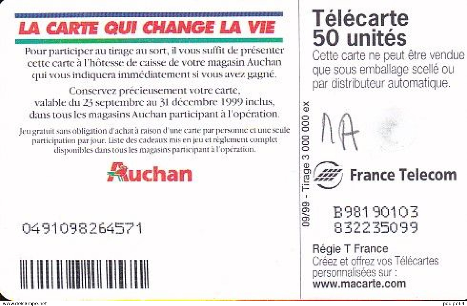 F1010  09/1999 - AUCHAN ORANGE - 50 GEM1A - 1999