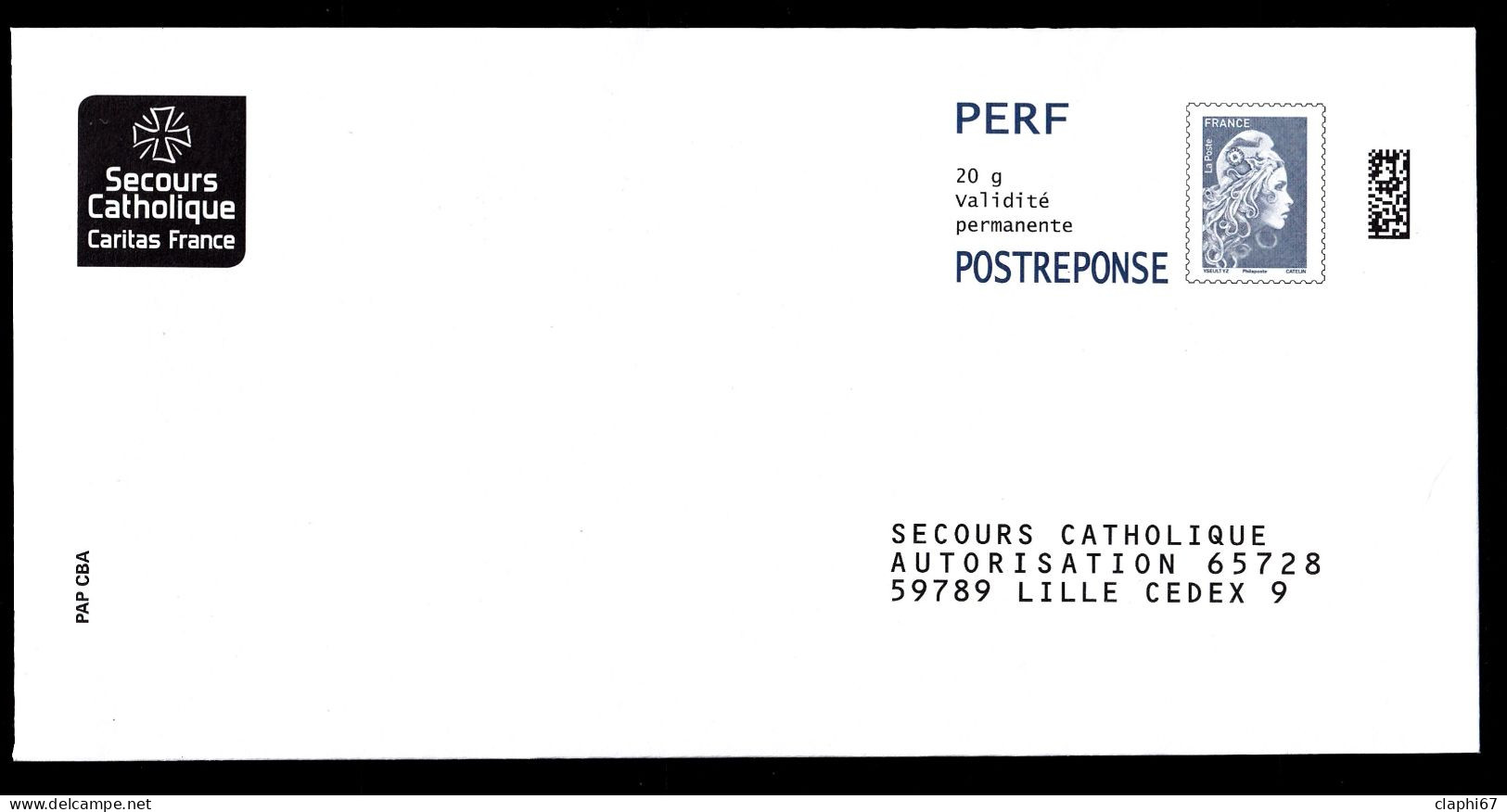 PAP Postréponse Perf Neuf Marianne L'engagée Secours Catholique (verso 410138) (voir Scan) - PAP : Risposta