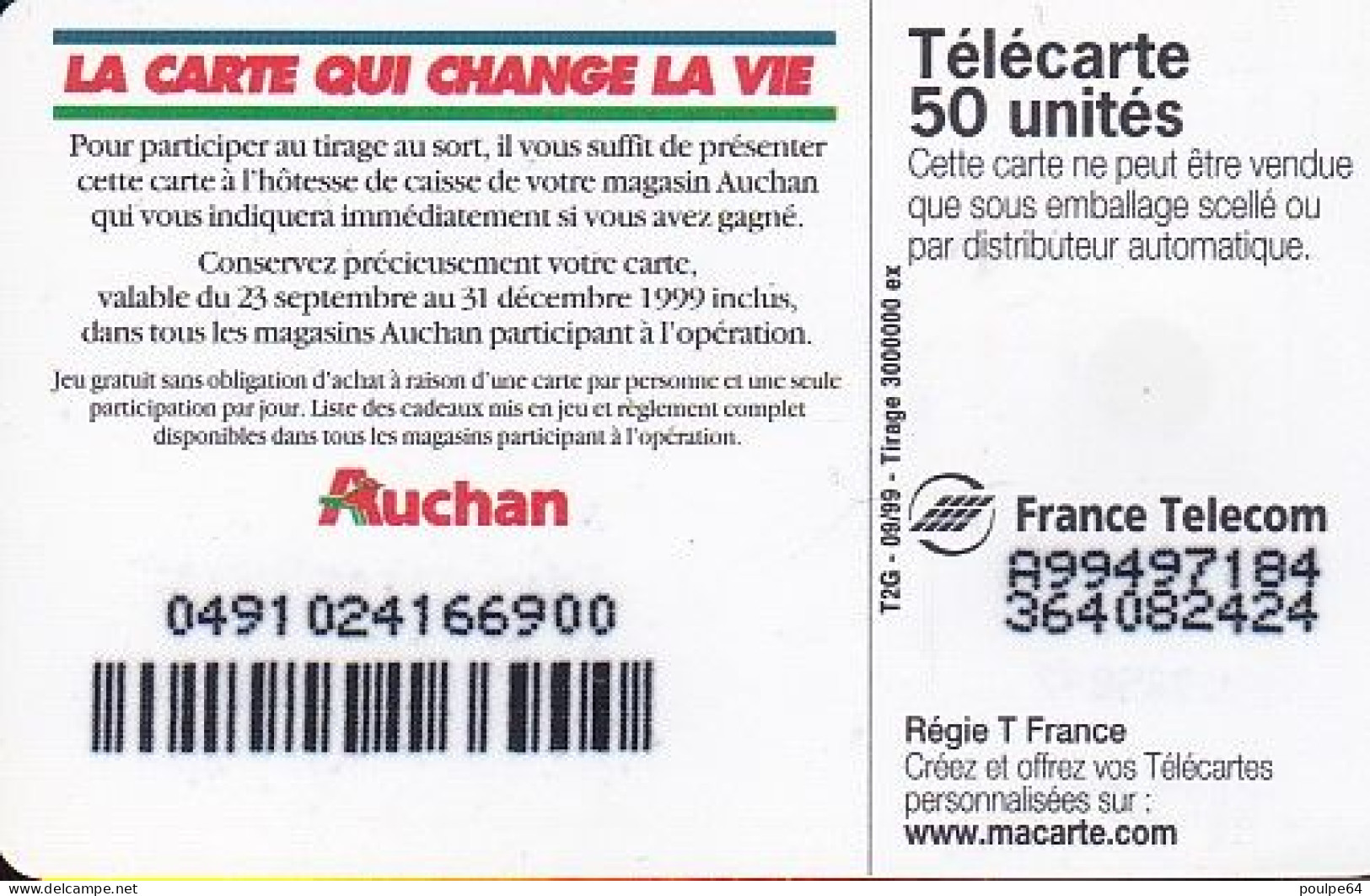 F1010A  09/1999 - AUCHAN ORANGE - 50 SO3 - 1999