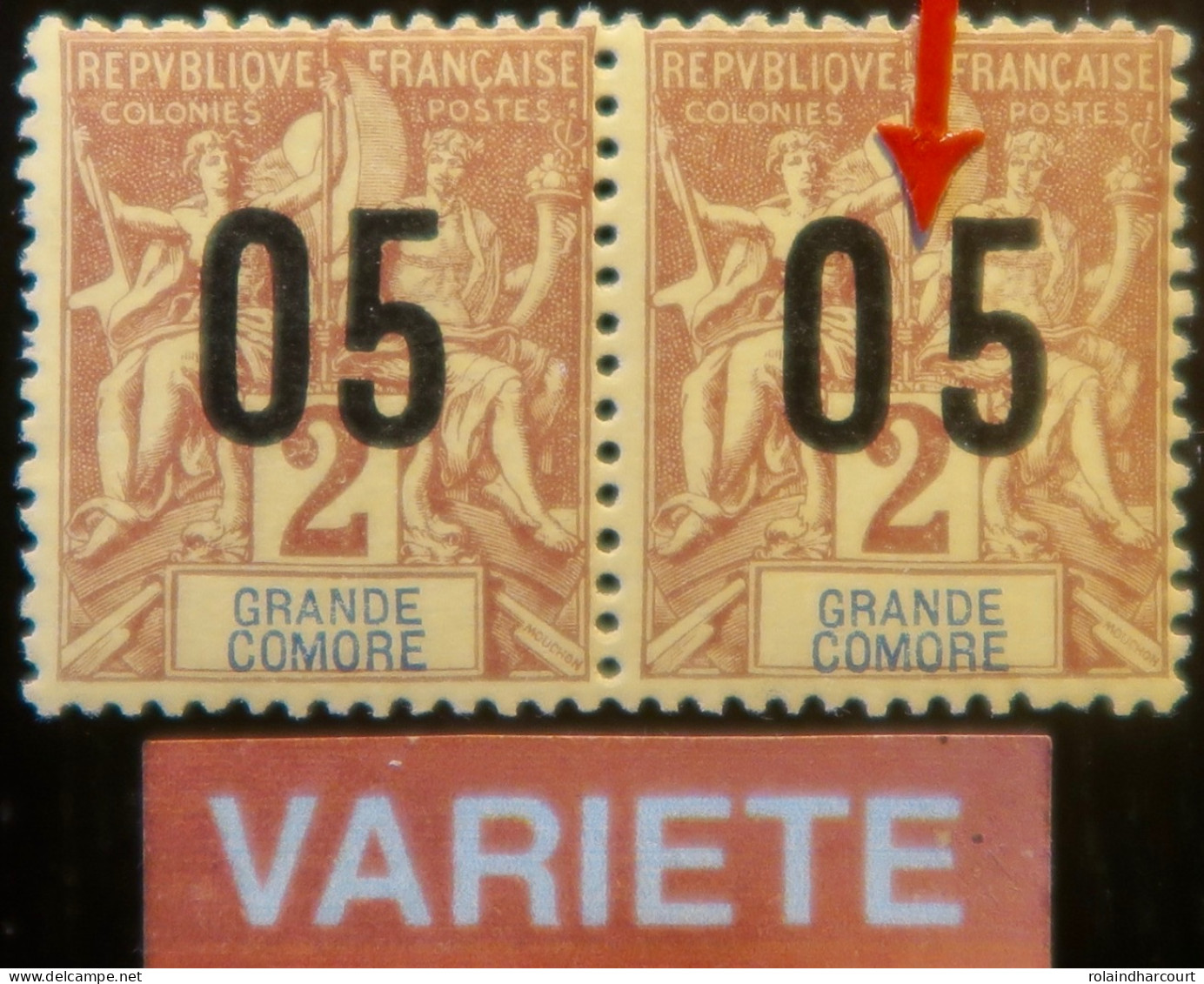 LP3972/92 - 1912 - COLONIES FRANÇAISES - GRANDE COMORE - (PAIRE) N°20-20Aa NEUFS* - VARIETE >>> Chiffres Espacés Tàn - Nuovi