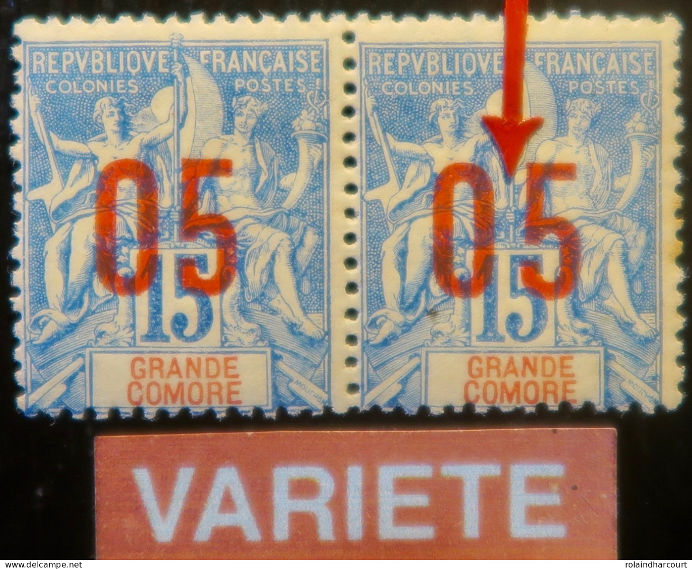 LP3972/93 - 1912 - COLONIES FRANÇAISES - GRANDE COMORE - (PAIRE) N°22-22Aa NEUFS* - VARIETE >>> Chiffres Espacés Tàn - Ongebruikt