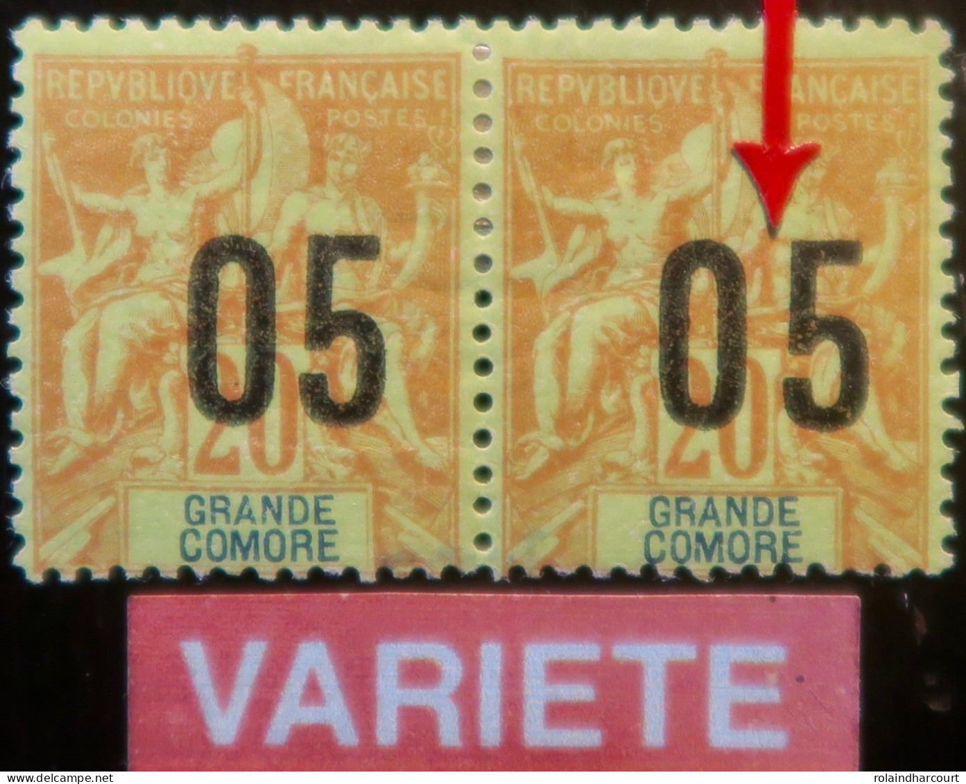 LP3972/94 - 1912 - COLONIES FRANÇAISES - GRANDE COMORE - (PAIRE) N°23-23Aa NEUFS* - VARIETE >>> Chiffres Espacés Tàn - Unused Stamps