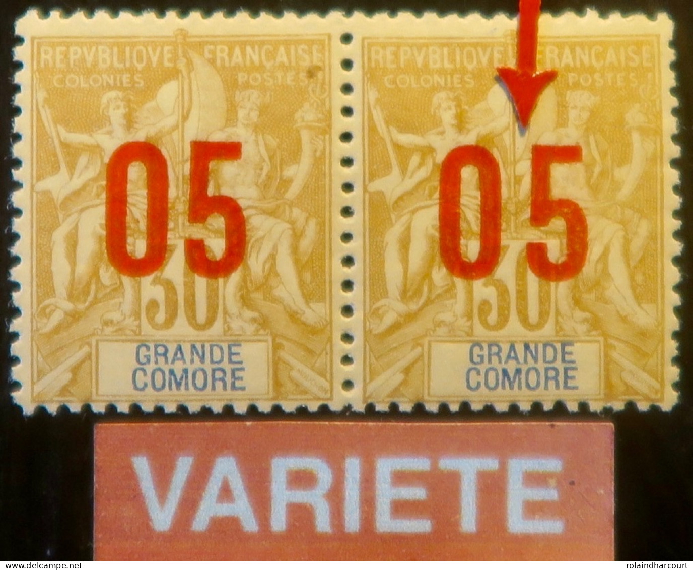 LP3972/95 - 1912 - COLONIES FRANÇAISES - GRANDE COMORE - (PAIRE) N°25-25Aa NEUFS* - VARIETE >>> Chiffres Espacés Tàn - Unused Stamps