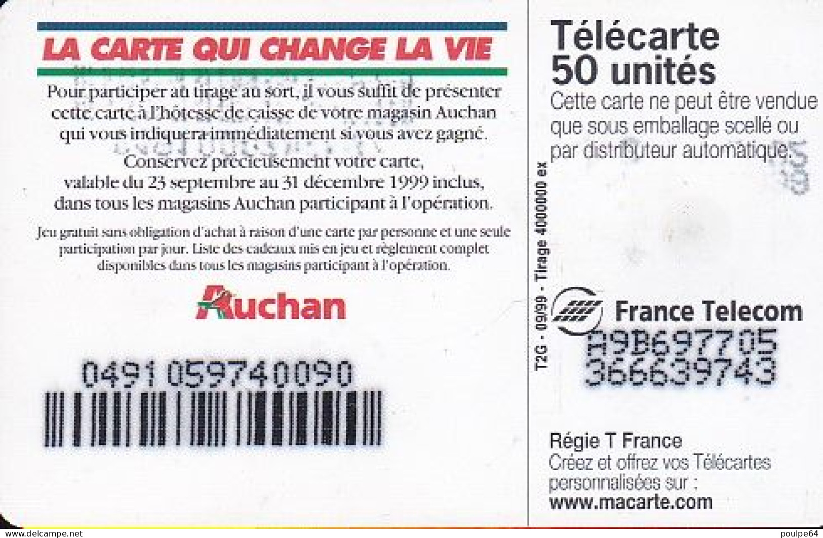 F1012A  09/1999 - AUCHAN PRUNE - 50 SO3 - 1999