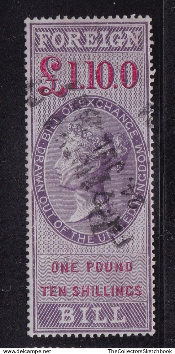 GB  Fiscals / Revenues Foreign Bill;  £1/10/  Lilac And Carmine Good Used Barefoot 65 (thick Blue Glossy Paper) - Fiscaux