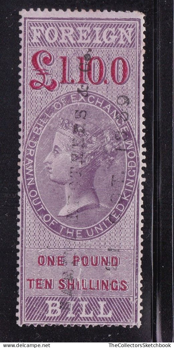 GB Fiscals / Revenues Foreign Bill;  £1/10/  Lilac And Carmine Average Used Barefoot 65 (thick Glossy Paper) - Fiscaux