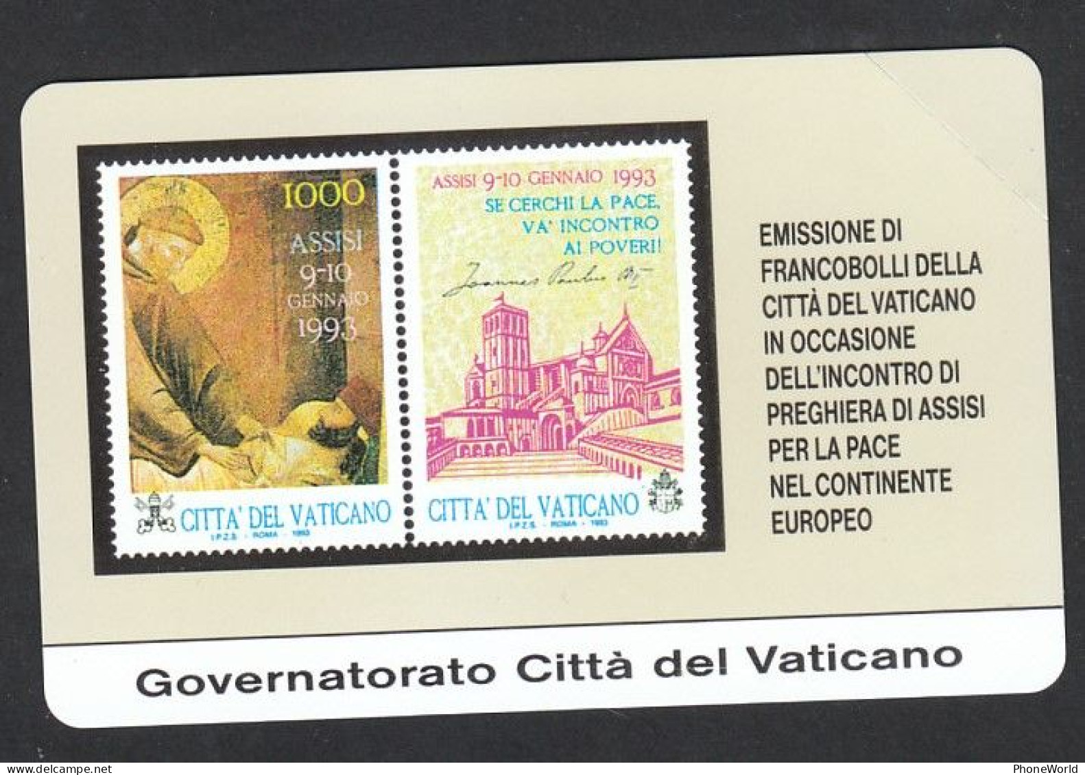 Vatican, SCV1 - Assisi Per La Pace, Mint   1993 - Vaticano