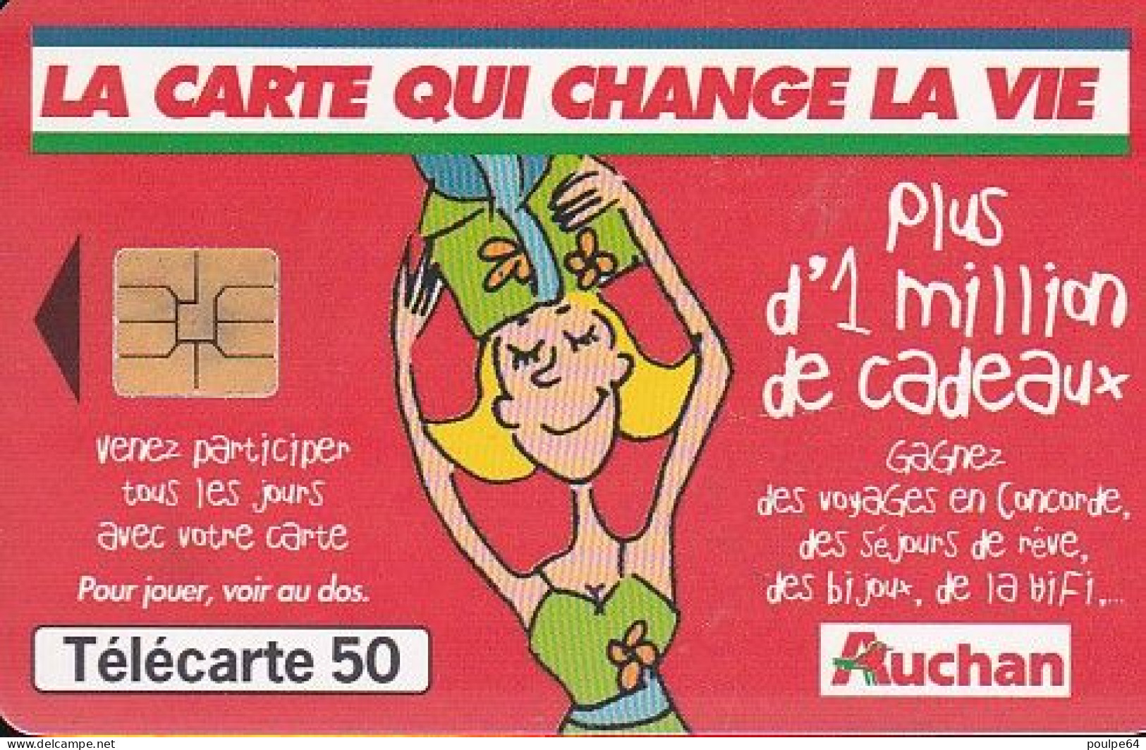 F1014A  09/1999 - AUCHAN ROUGE - 50 SO3 - (verso : N° Sur Fond Noir - Deux Lignes Alignées) - 1999