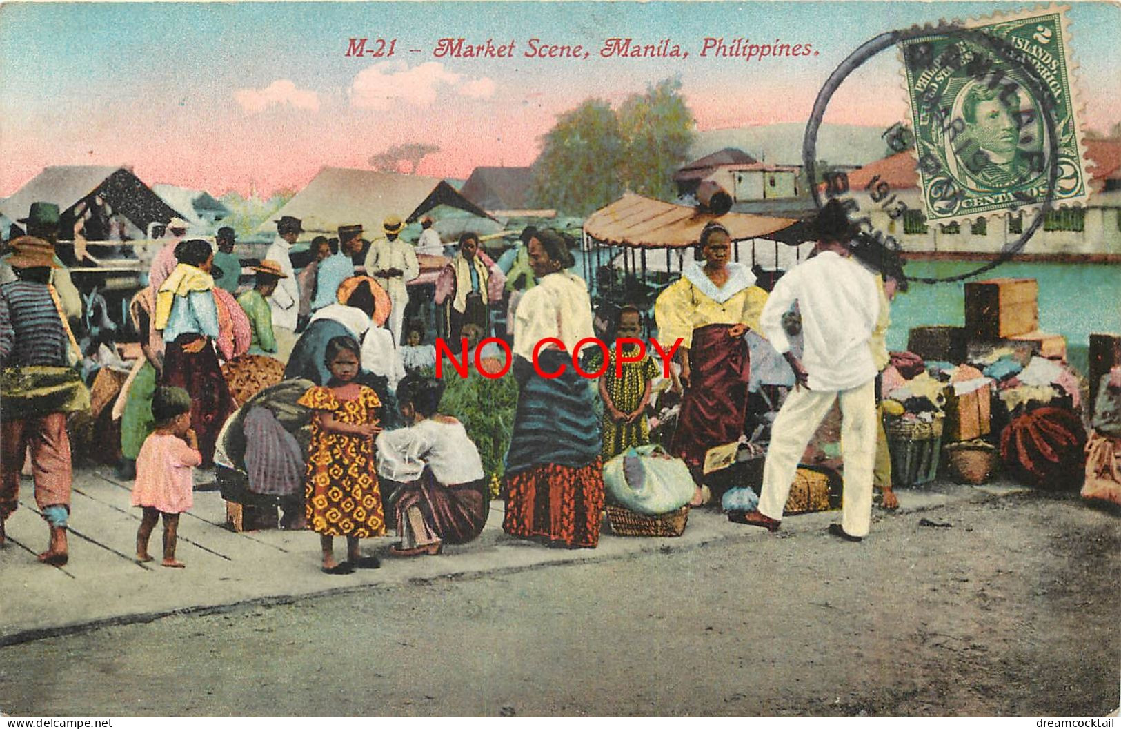 (B&P) Philippines MANILA Market Scene 1913 Rare Carte Vierge Timbrée Et Oblitérée - Philippines