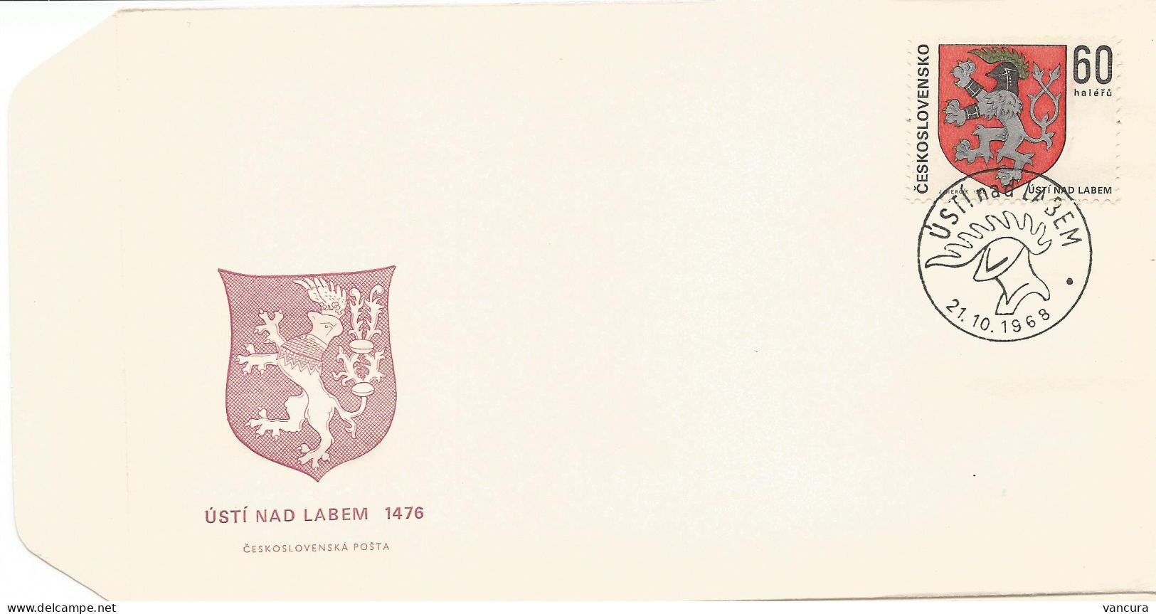 FDC 1717 Czechoslovakia Usti Nad Labem Coat Of Arms 1968 Lion Aussig An Der Elbe - Briefe U. Dokumente