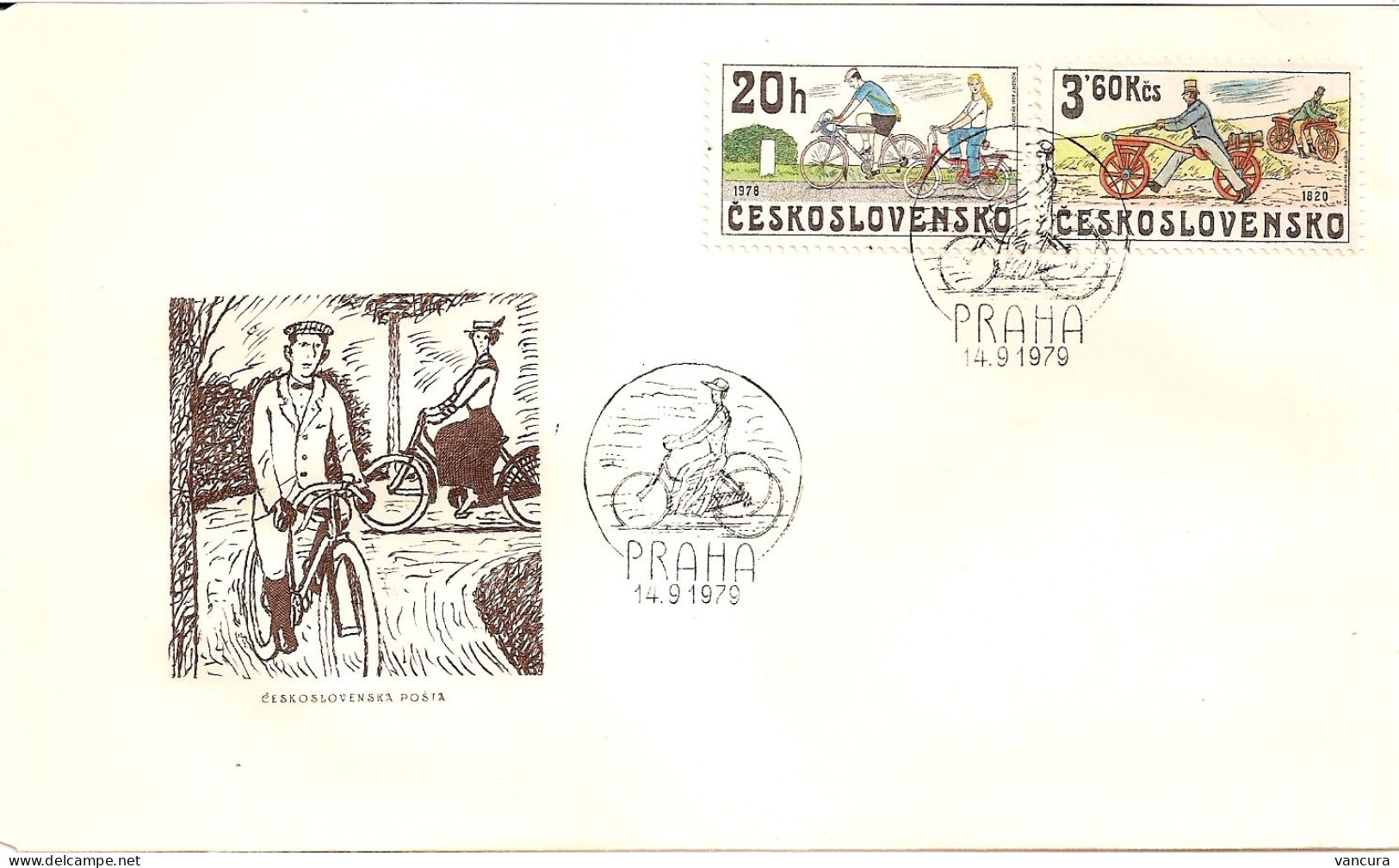 FDC 2393-7 Czechoslovakia Old Bicycles 1979 NOTICE POOR SCAN, BUT THE FDC IS FINE! - Ciclismo