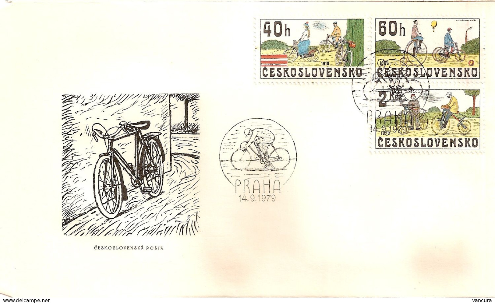 FDC 2393-7 Czechoslovakia Old Bicycles 1979 NOTICE POOR SCAN, BUT THE FDC IS FINE! - Ciclismo