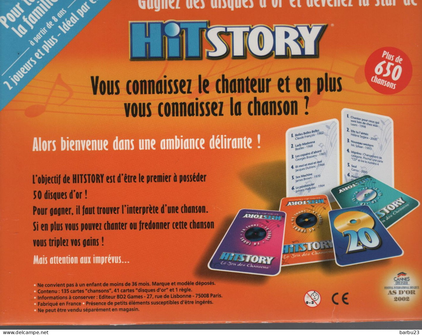 HIT STORY Jeu Des Chansons Neuf, Cartes En Pochettes Non Ouvertes - Autres & Non Classés