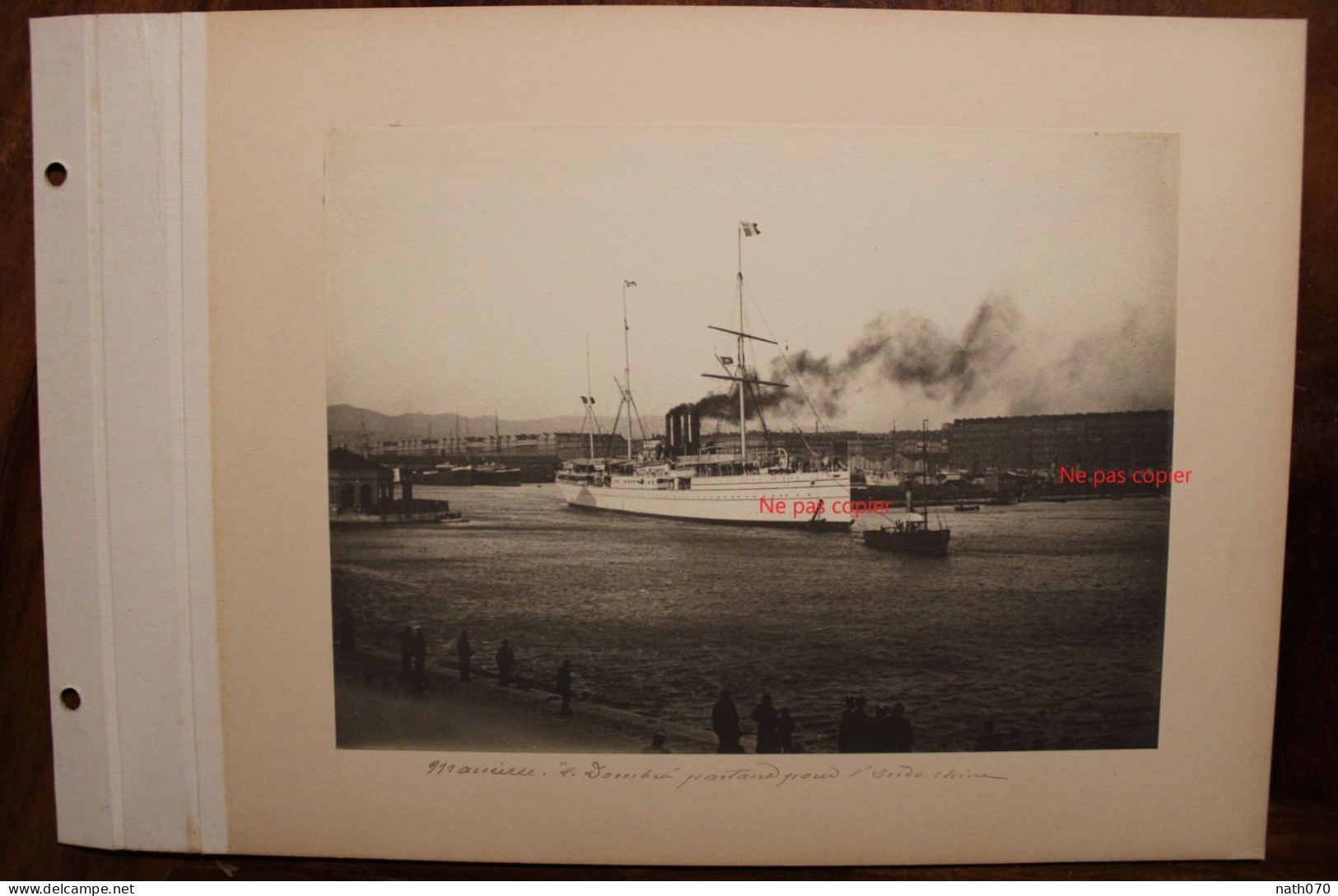 Lot 2 Photo 1900's Marseille Navire Paquebot Le Dumbea Indochine Indo China La Joliette Tirage Print Vintage Animée - Boats