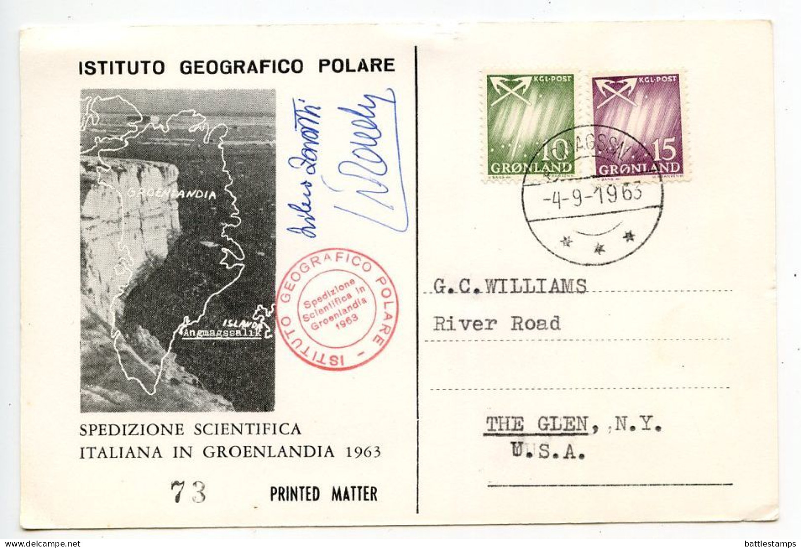 Greenland 1963 Polar Geographic Institute - Italian Scientific Expedition To Greenland Commemorative Postcard - Lettres & Documents