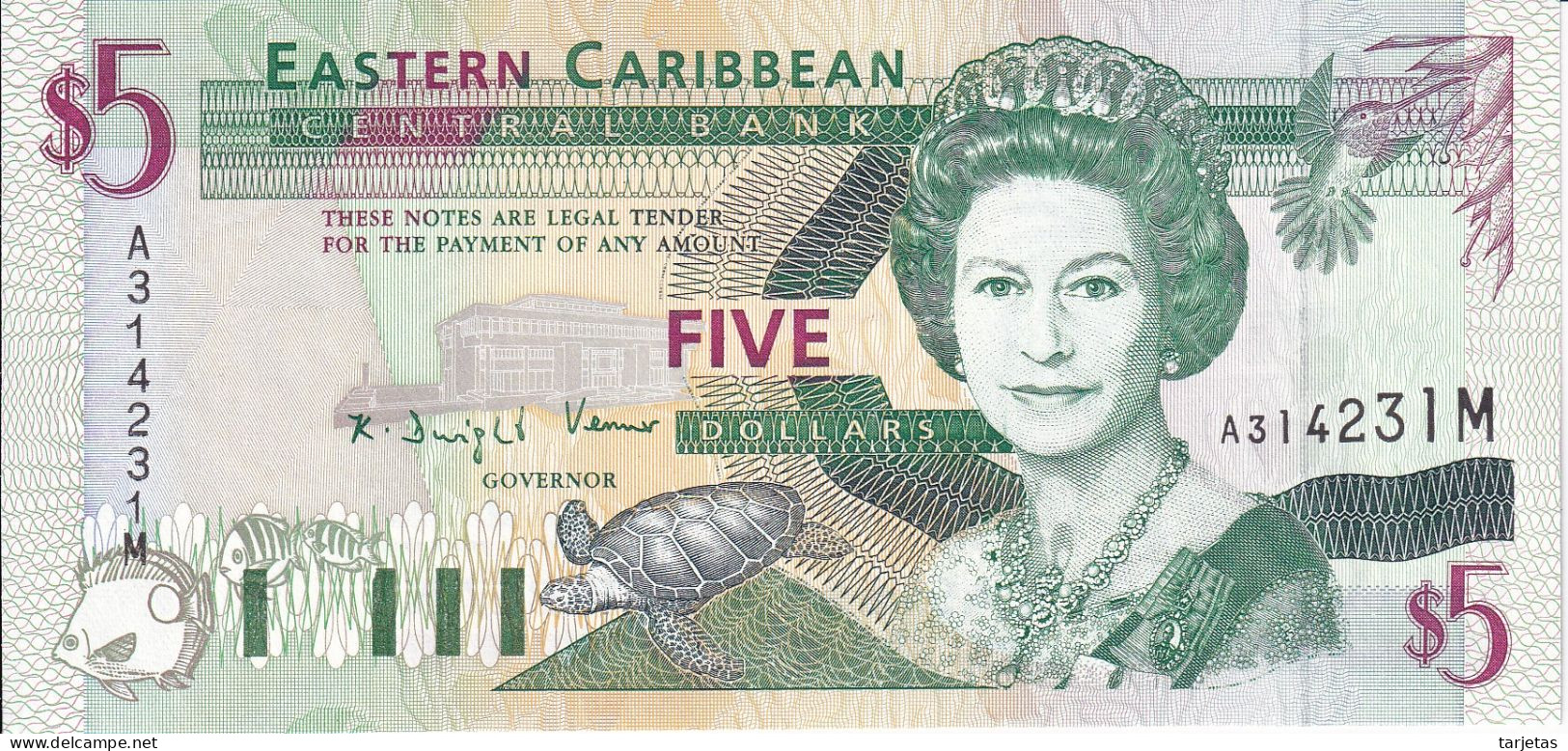 BILLETE DE MONTSERRAT - EASTERN CARIBBEAN CENTRAL DE 5 DOLLARS DEL AÑO 1993 SIN CIRCULAR (UNC) (BANKNOTE) - Oostelijke Caraïben